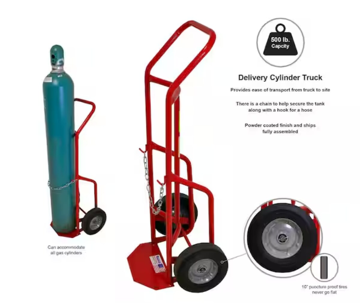 Carretilla de mano de alta resistencia de acero rojo de 2 ruedas con capacidad de 500 lb de Milwaukee DC40763