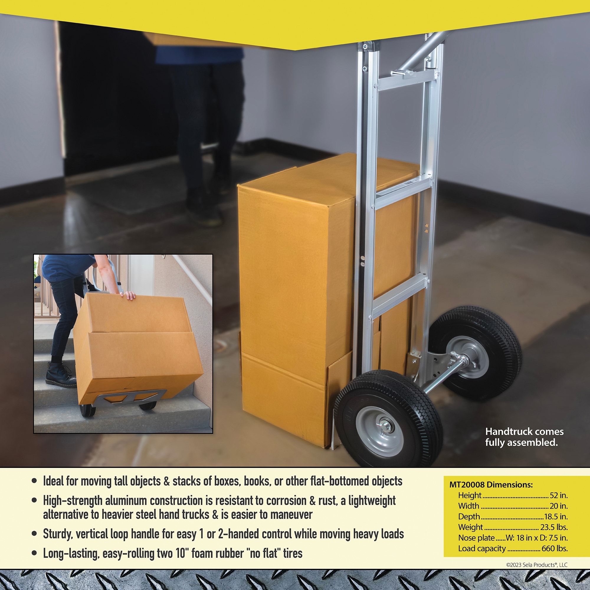 Camionetas monstruo capacidad de 660 libras 2 ruedas Plata de aluminio pesado carretilla de mano resistente MT20008