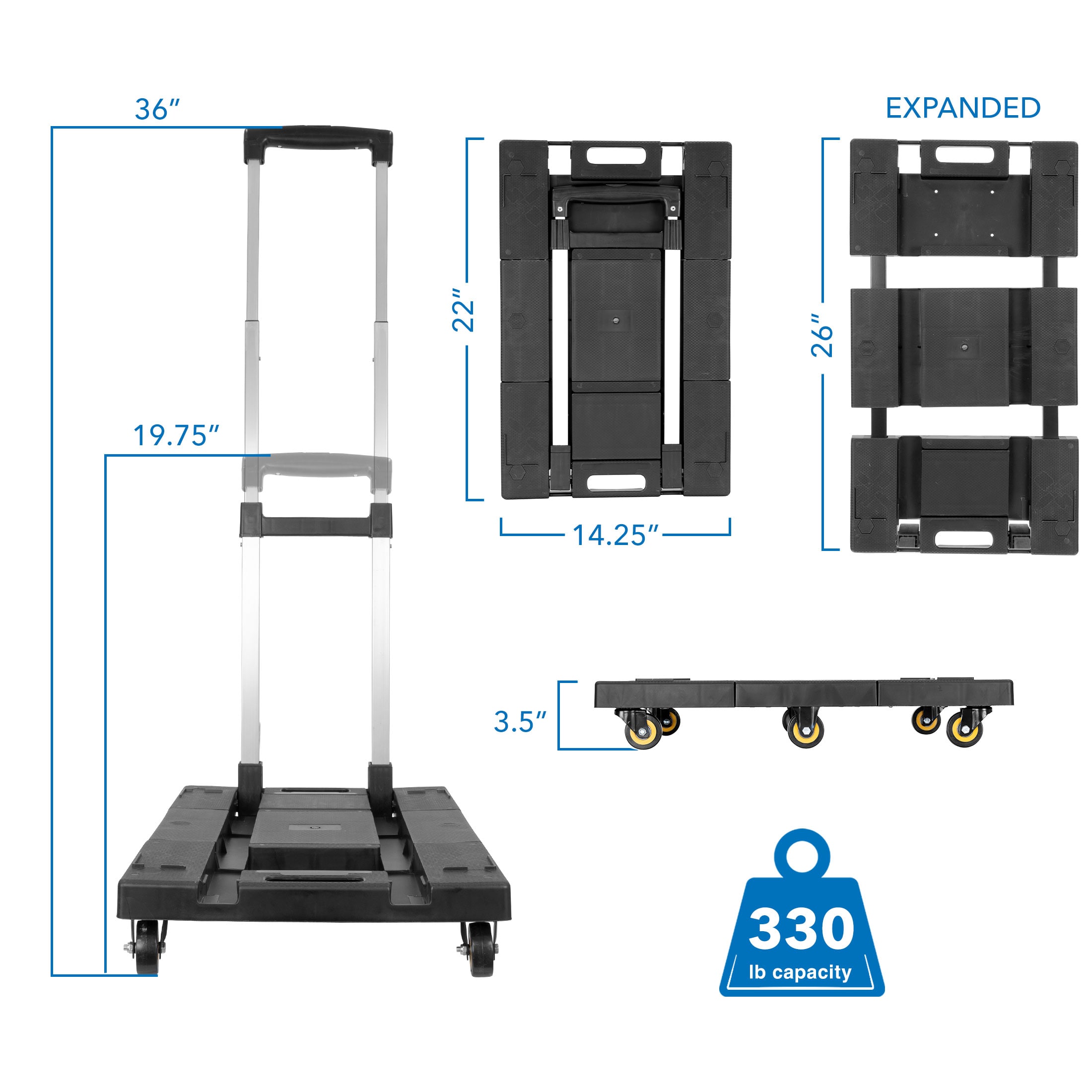 ¡Monta-Lo! Carretilla de aluminio de capacidad 330 lb y 4 ruedas, varios colores/acabados MI-954