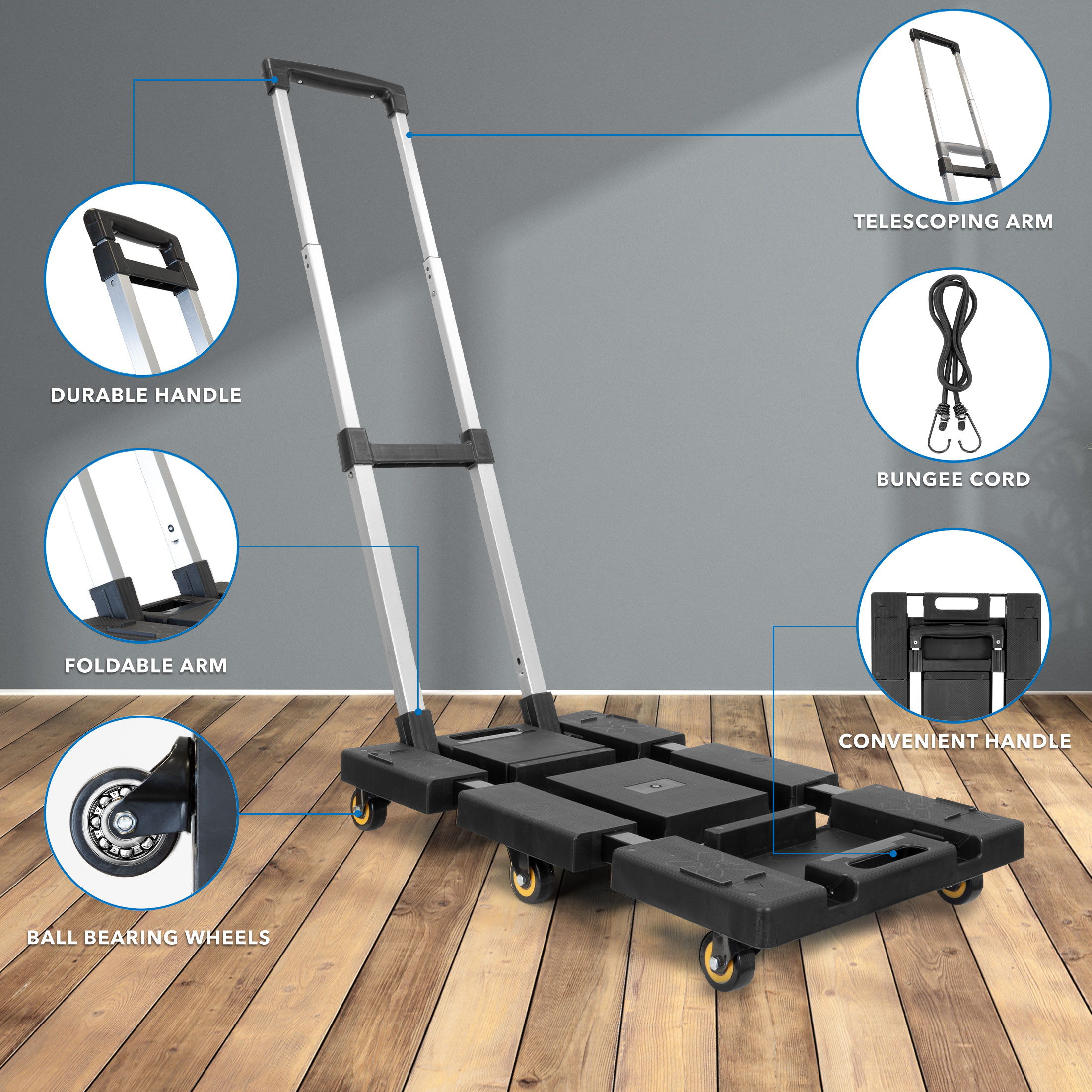 ¡Monta-Lo! Carretilla de aluminio de capacidad 330 lb y 4 ruedas, varios colores/acabados MI-954