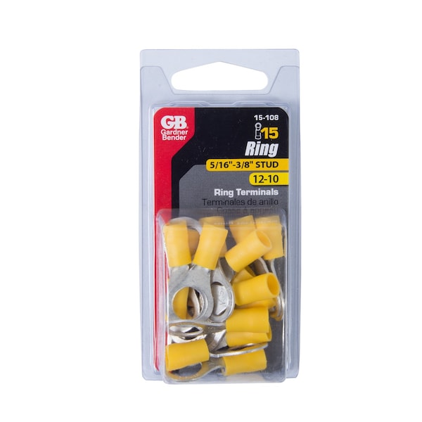 Gardner Bender 12-10 Ga. Terminal de Anillo Aislado Amarillo 15 piezas - 15-108