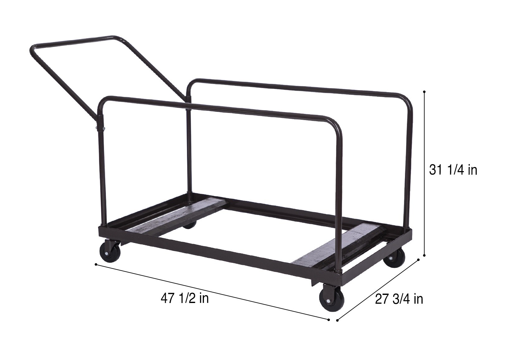 Carretilla de acero marrón de 4 ruedas con capacidad de 660 lbs. de Hampden Furnishings HMDDL60R