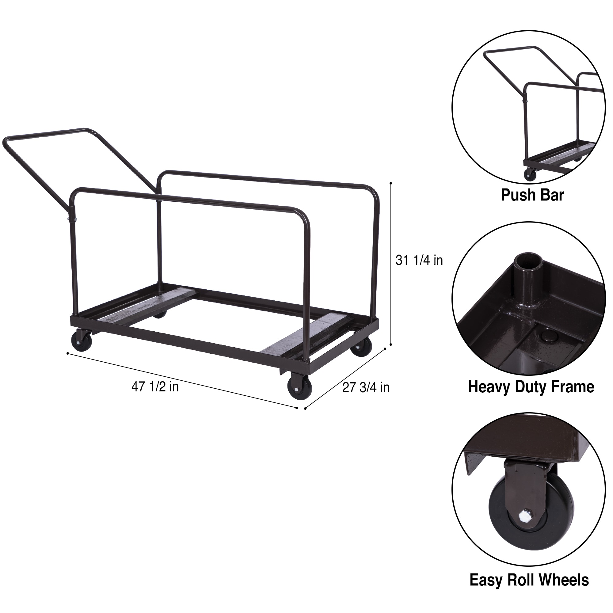 Carretilla de acero marrón de 4 ruedas con capacidad de 660 lbs. de Hampden Furnishings HMDDL60R