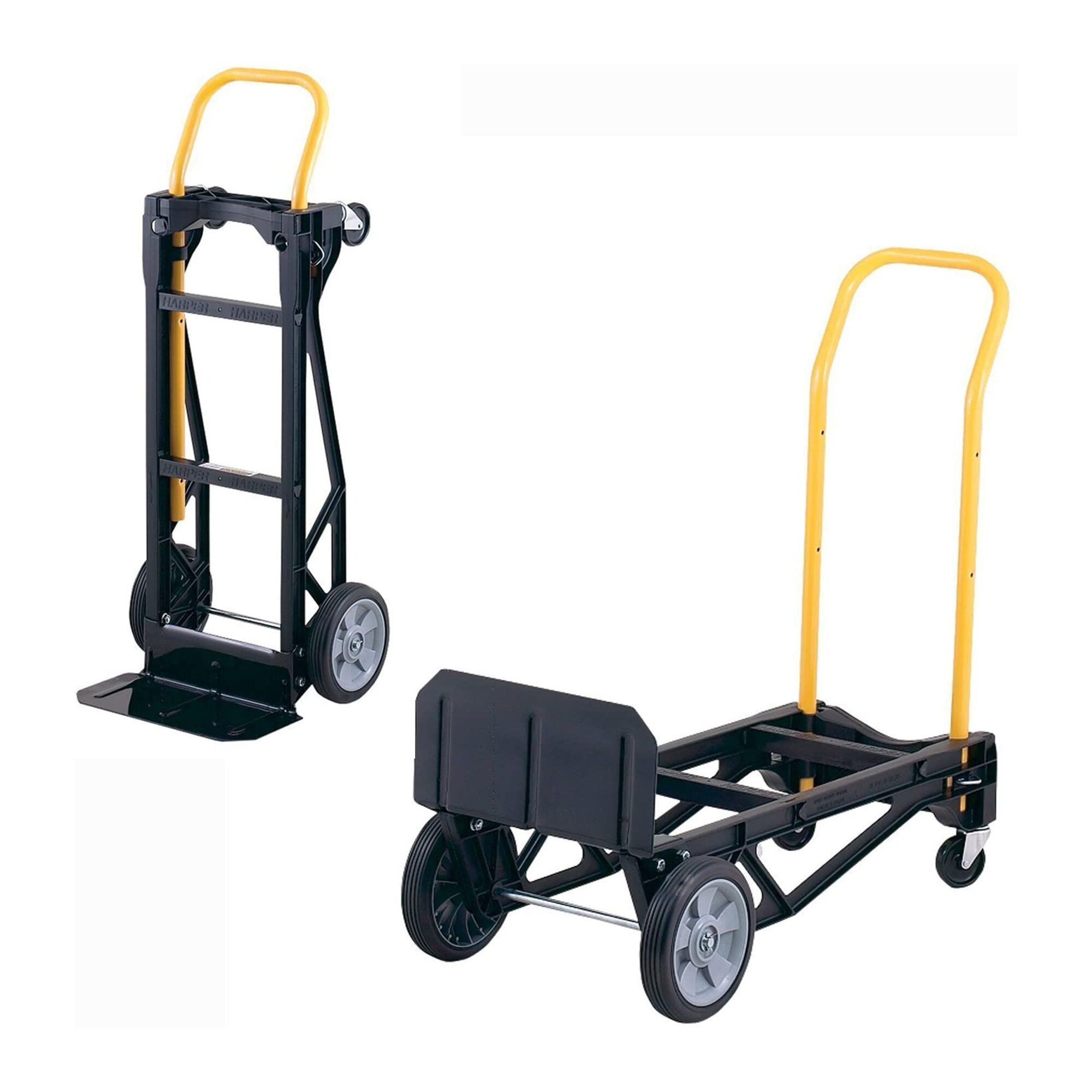 Carretilla Harper de vidrio relleno de nylon negro de 4 ruedas y capacidad de 400 lb.