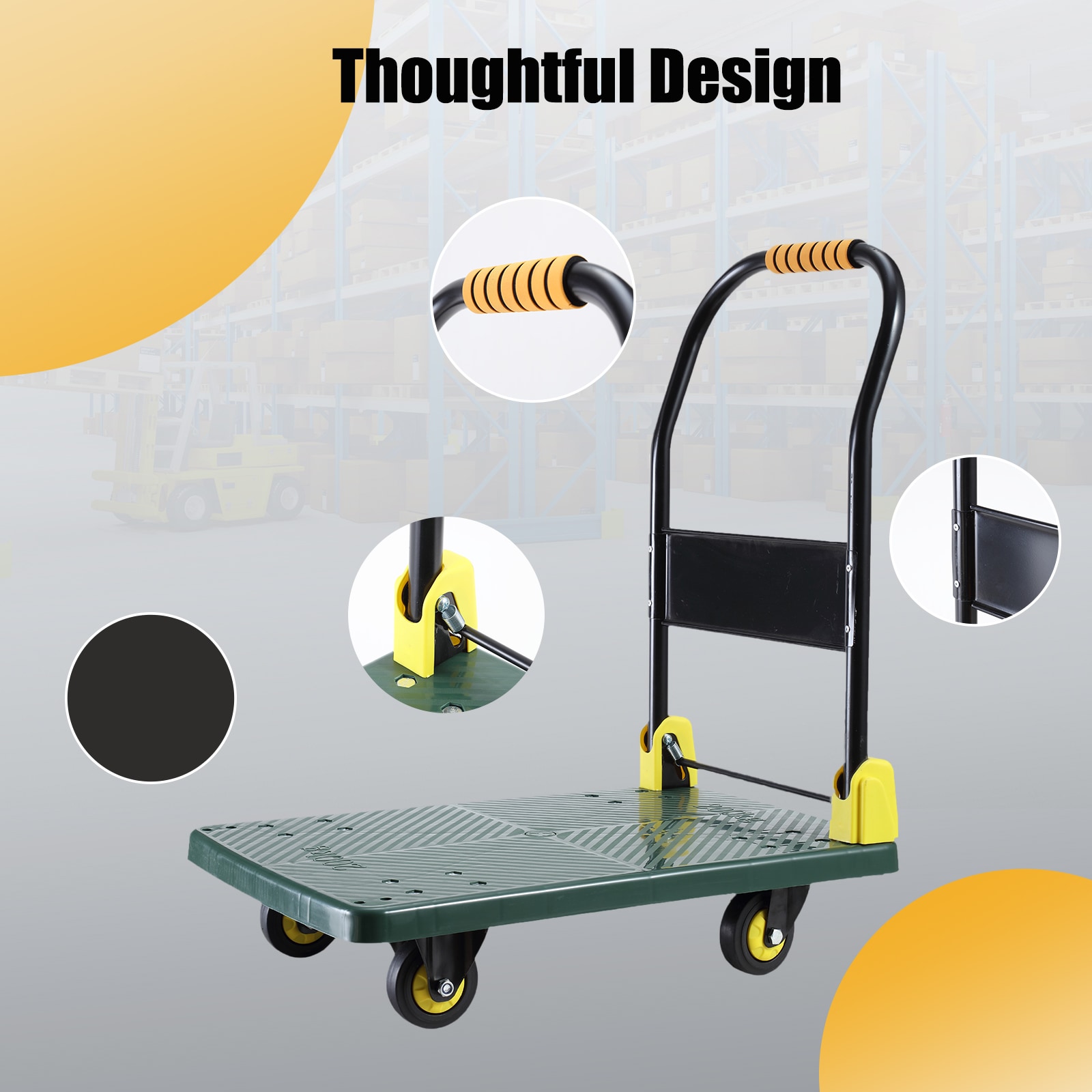 Carretilla de mano plegable de acero verde con capacidad de 440 lb y 4 ruedas Siavonce ZX-34106233