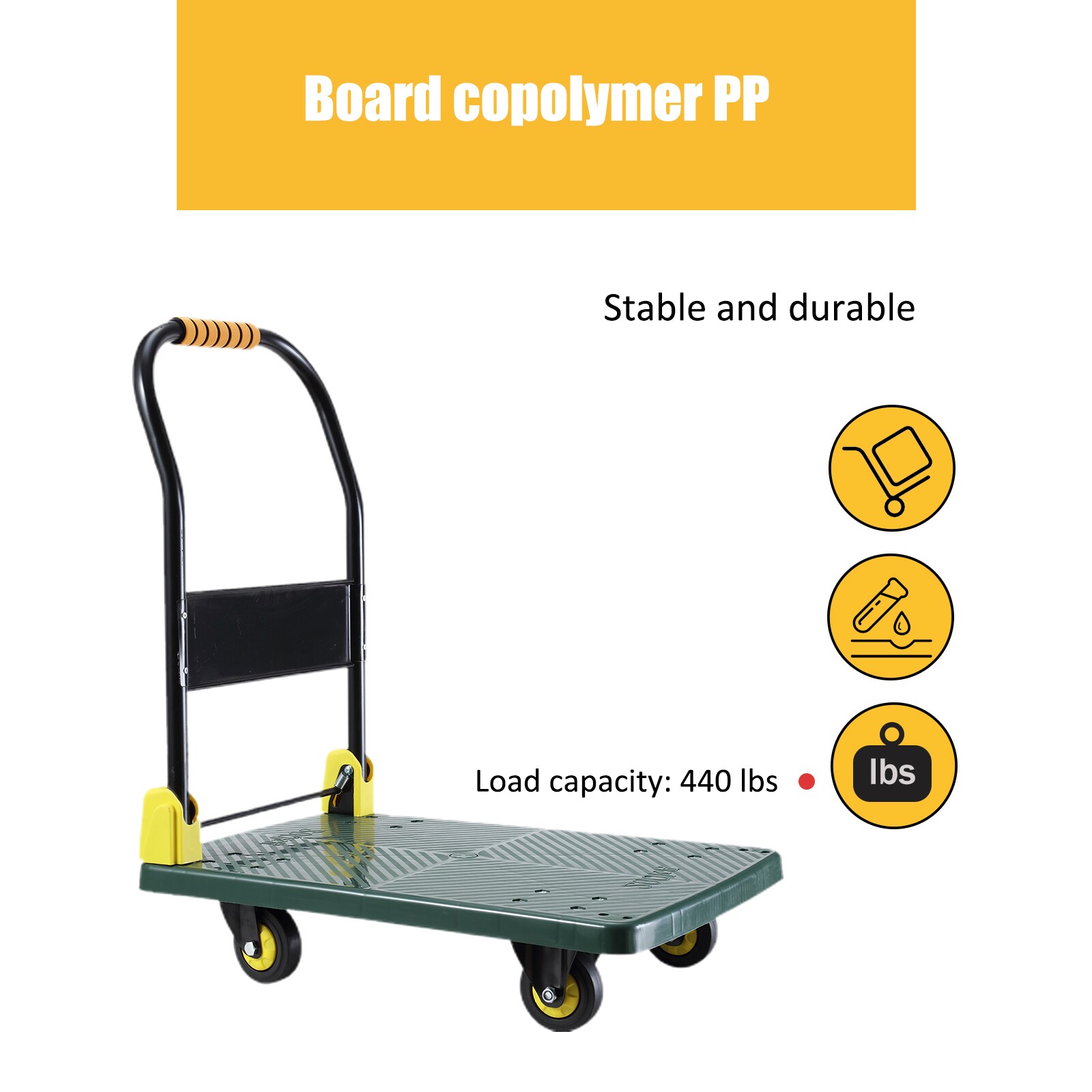 Carretilla de mano plegable de acero verde con capacidad de 440 lb y 4 ruedas Siavonce ZX-34106233