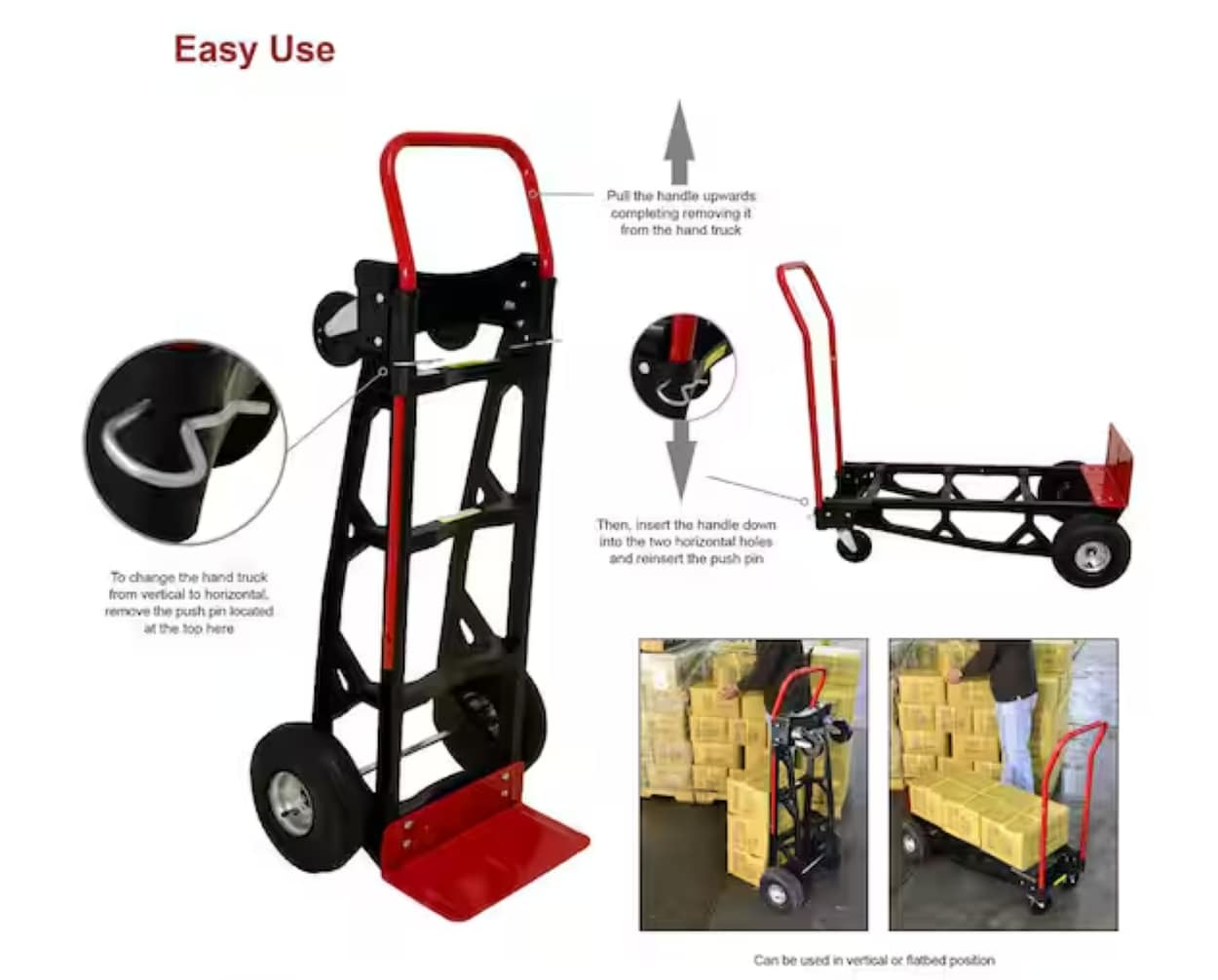 Carretilla de mano convertible de fibra de vidrio con capacidad de 600 lbs y 4 ruedas, varios colores/acabados - Milwaukee DC40611