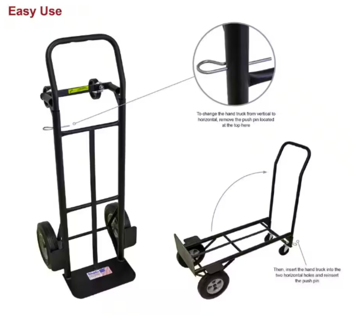 Carretilla de mano convertible de acero negro de 4 ruedas con capacidad de 600 lbs. de Milwaukee DC35081