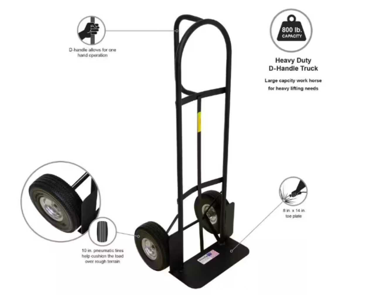 Carretilla de mano estándar de acero negro con capacidad de 800 lbs y 2 ruedas Milwaukee DC31029