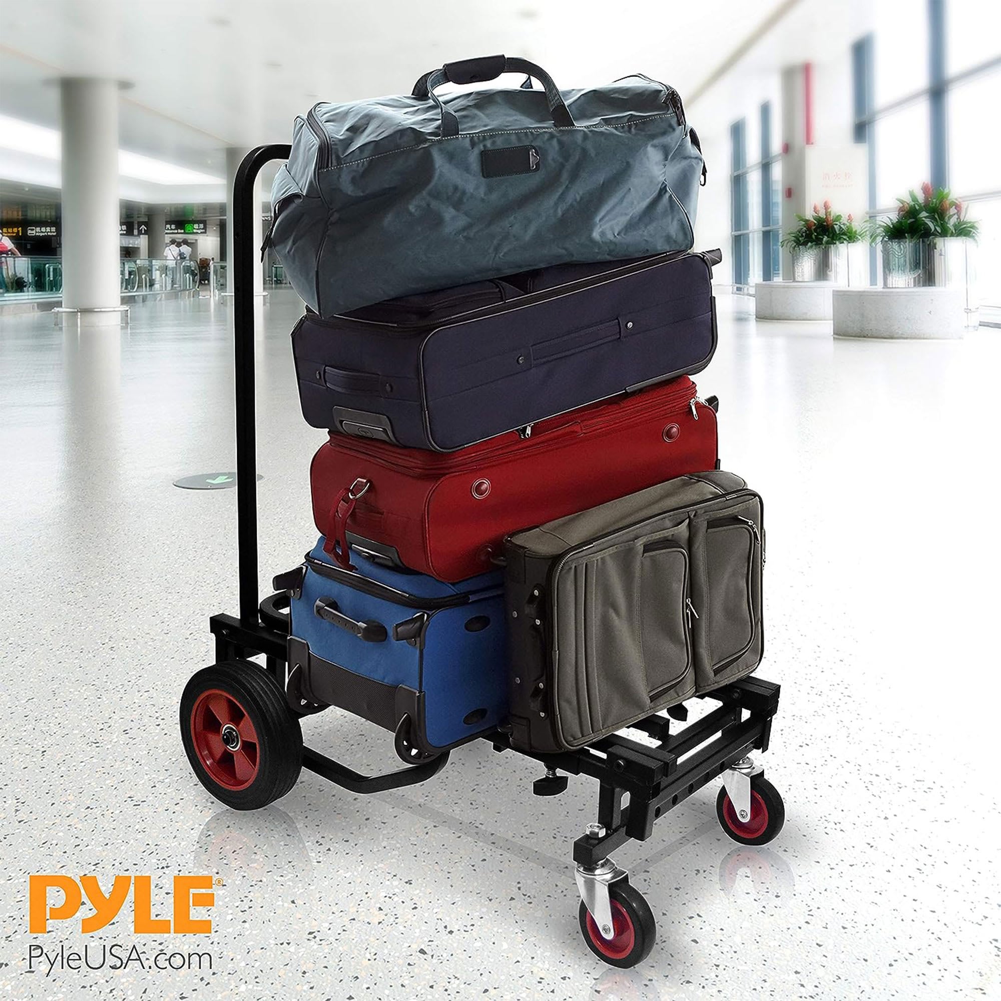 Carrito de mano multiusos plegable y ajustable Pyle Compact 8 en 1 para equipo profesional. Se extiende de 27.52 a 44.25 pulgadas. Negro 333442.