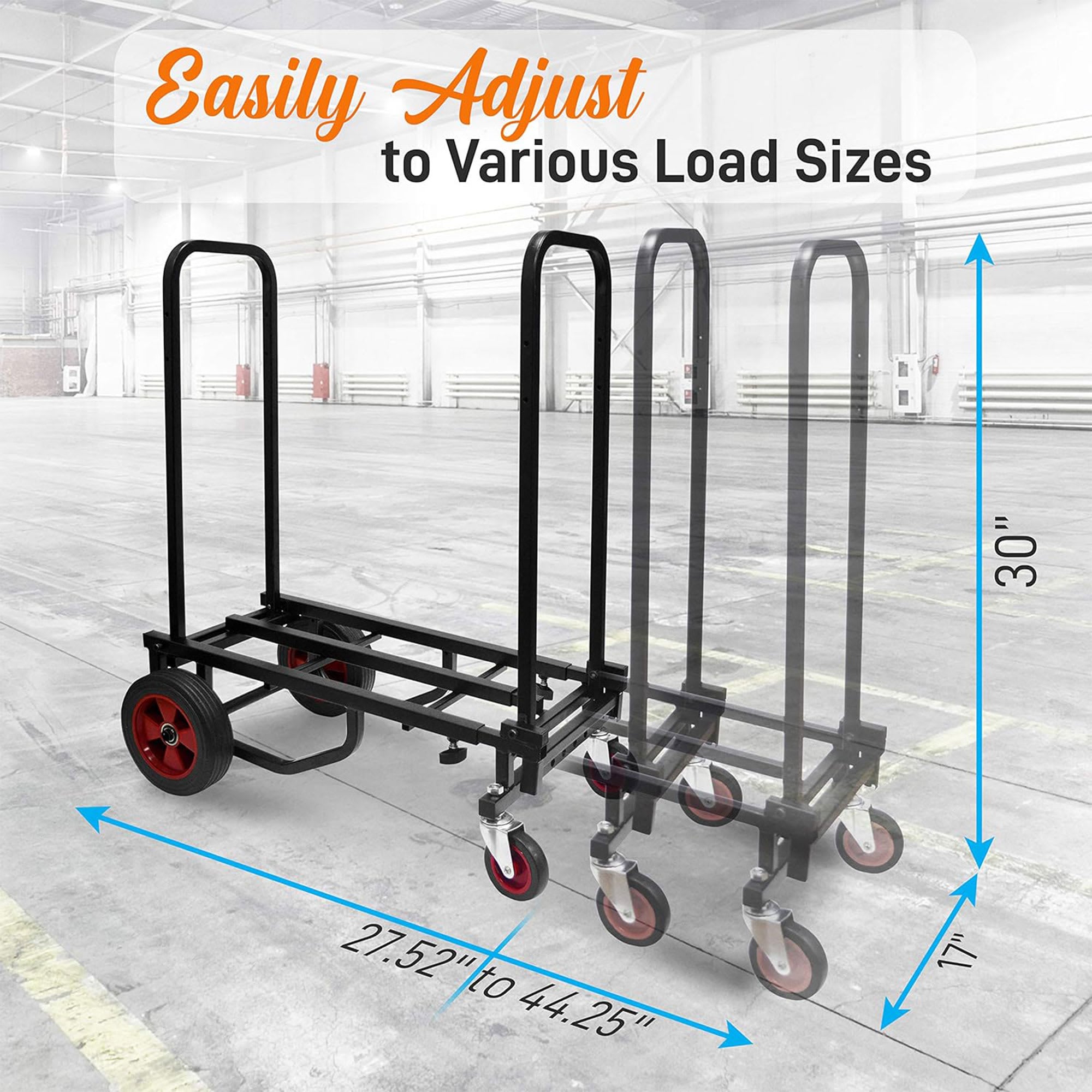 Carrito de mano multiusos plegable y ajustable Pyle Compact 8 en 1 para equipo profesional. Se extiende de 27.52 a 44.25 pulgadas. Negro 333442.