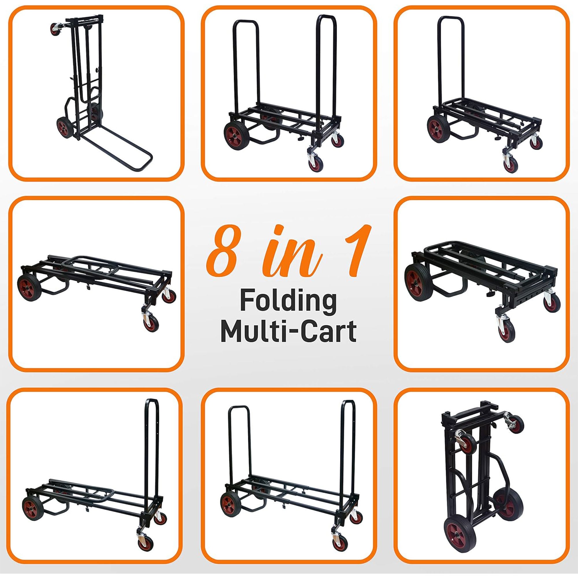 Carrito de mano multiusos plegable y ajustable Pyle Compact 8 en 1 para equipo profesional. Se extiende de 27.52 a 44.25 pulgadas. Negro 333442.