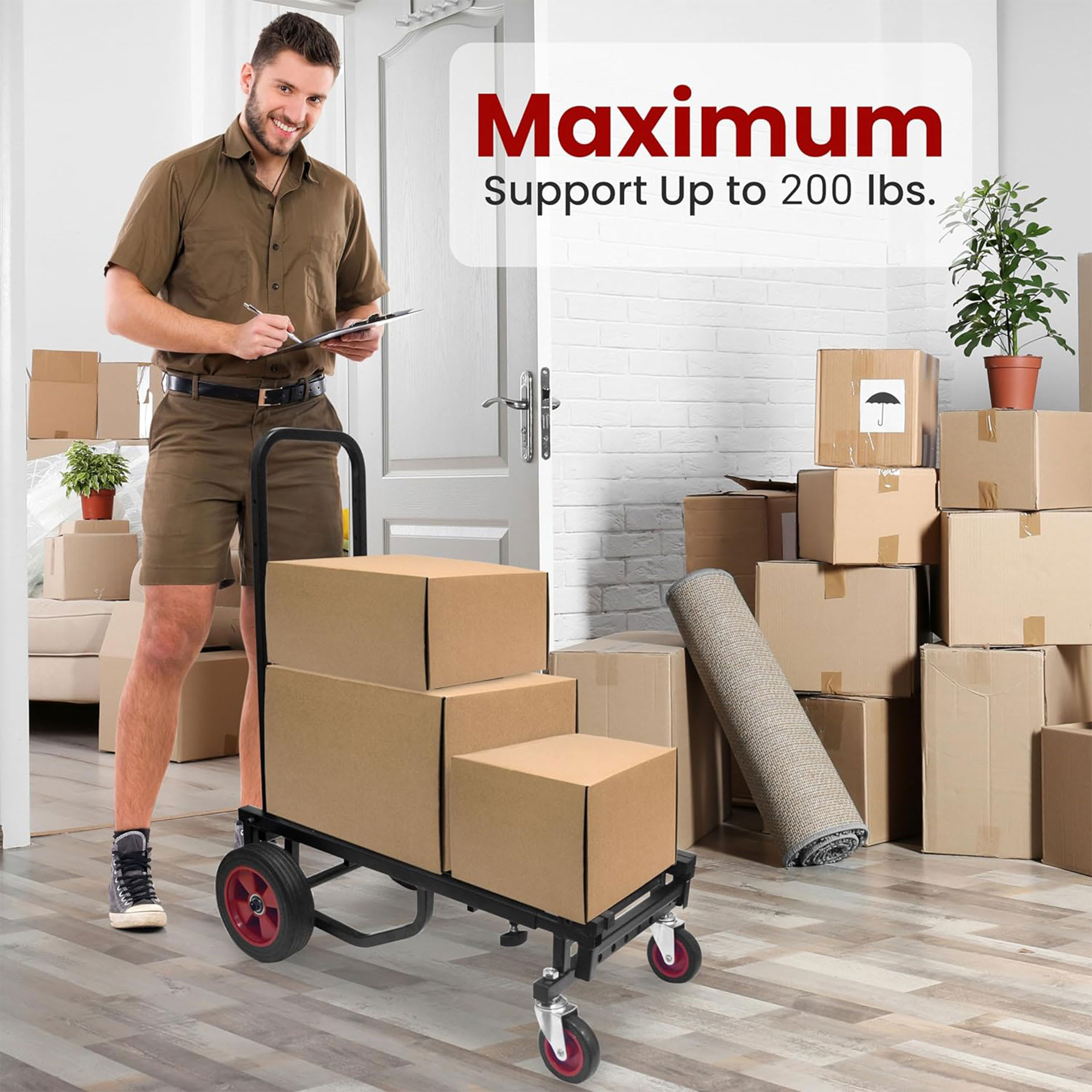 Carrito de mano plegable y ajustable Pyle Compact 8 en 1 para transporte de equipo profesional negro, extensible de 25.24 a 40.24 pulgadas.
