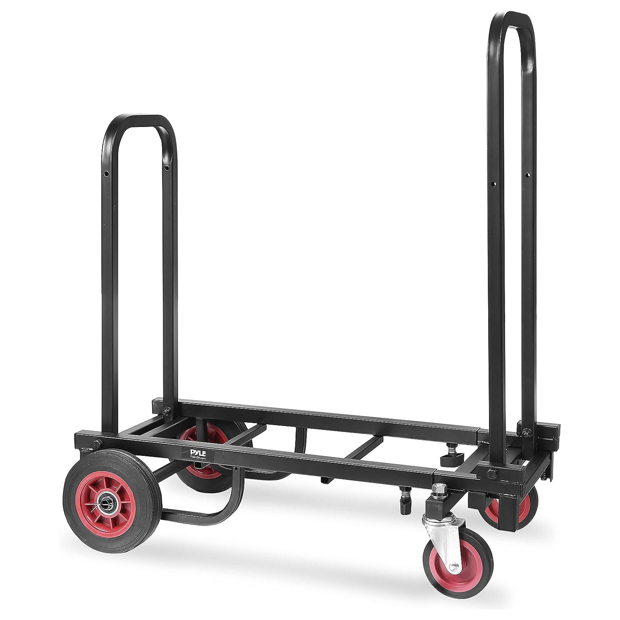 Carrito de mano plegable y ajustable Pyle Compact 8 en 1 para transporte de equipo profesional negro, extensible de 25.24 a 40.24 pulgadas.