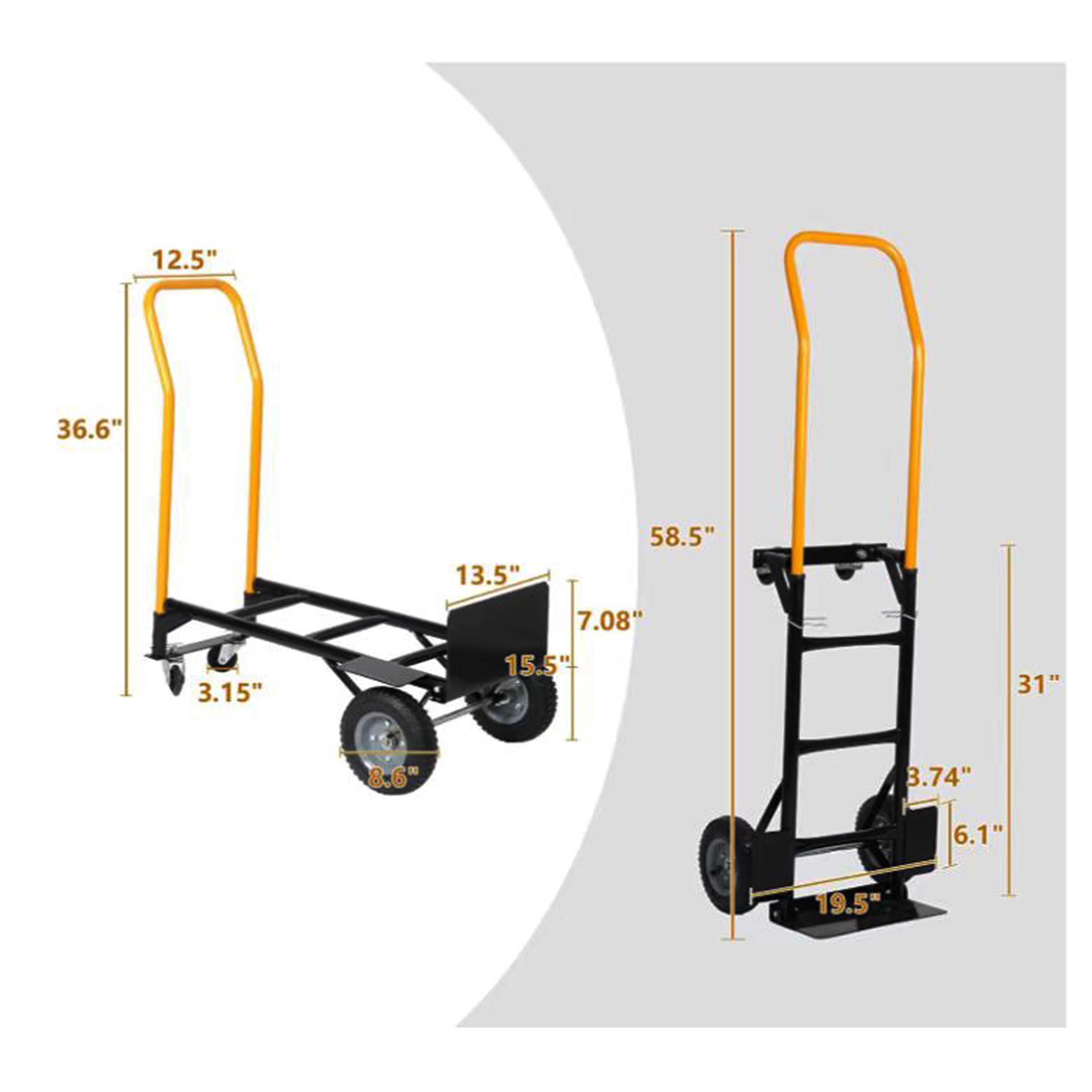 Carretilla de mano resistente de acero negro con capacidad de 330 libras y 4 ruedas Maocao Hoom BH-DJ-58805