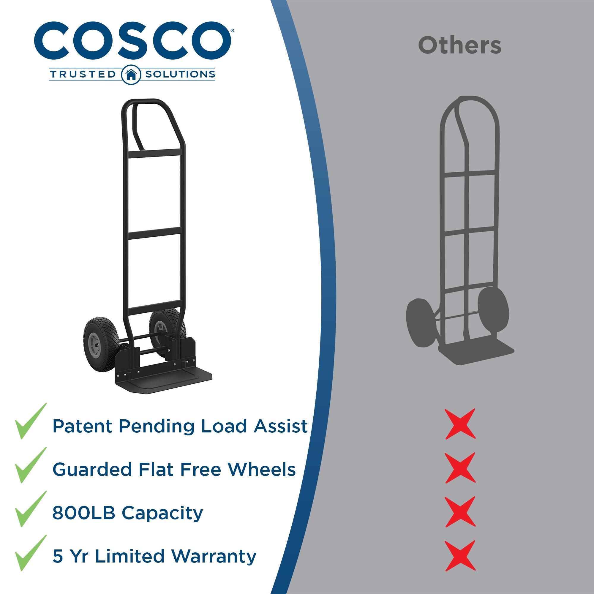 Carretilla de mano de servicio pesado de acero negro con capacidad de 800 lbs y 2 ruedas de Cosco 12188BLK1E