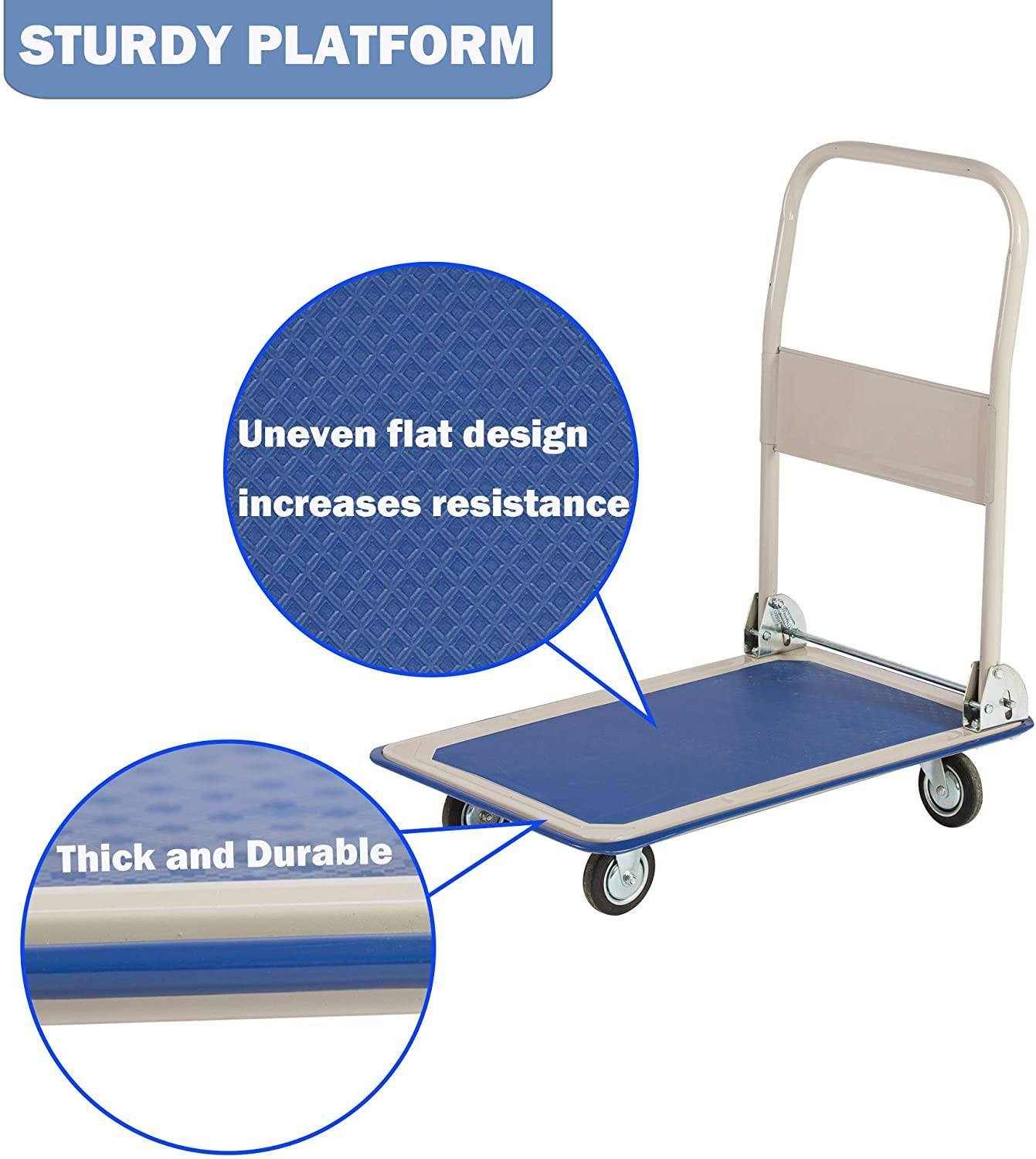 Carretilla de mano resistente de acero azul con capacidad de 330 lb y 4 ruedas Siavonce FZ-D0102HRIM2J