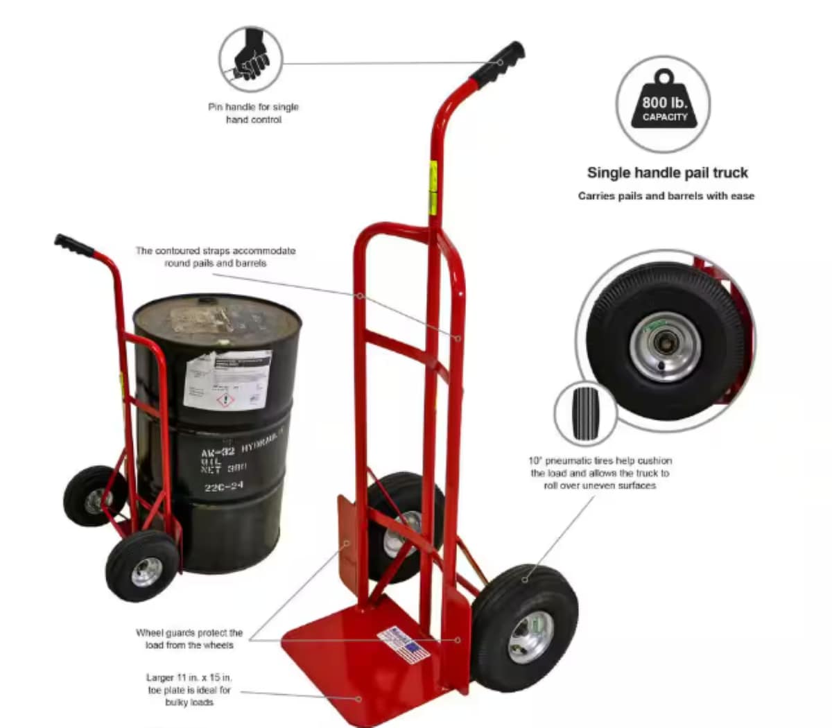 Carretilla de mano de alta resistencia de acero rojo de capacidad de 800 lbs de Milwaukee con 2 ruedas