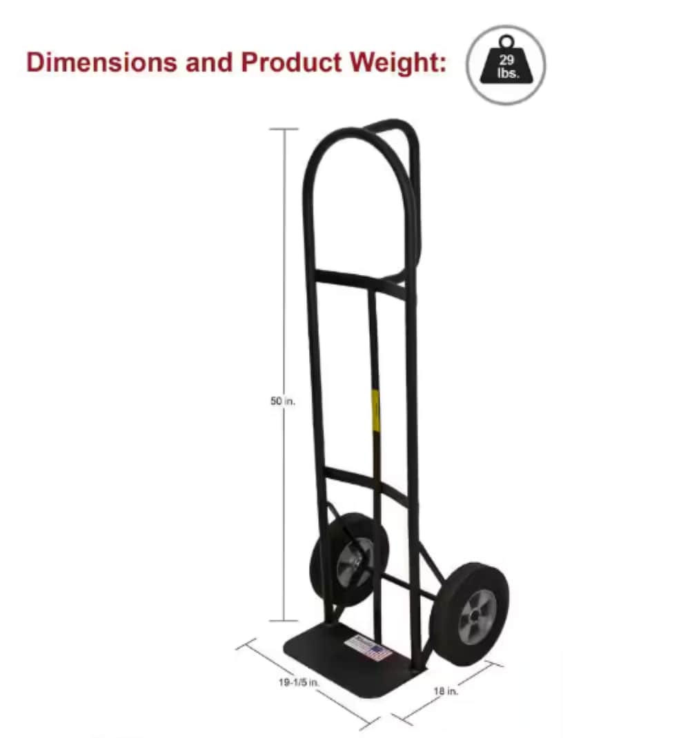 Carretilla de mano estándar de acero negro de 2 ruedas Milwaukee con capacidad de 800 libras DC37019