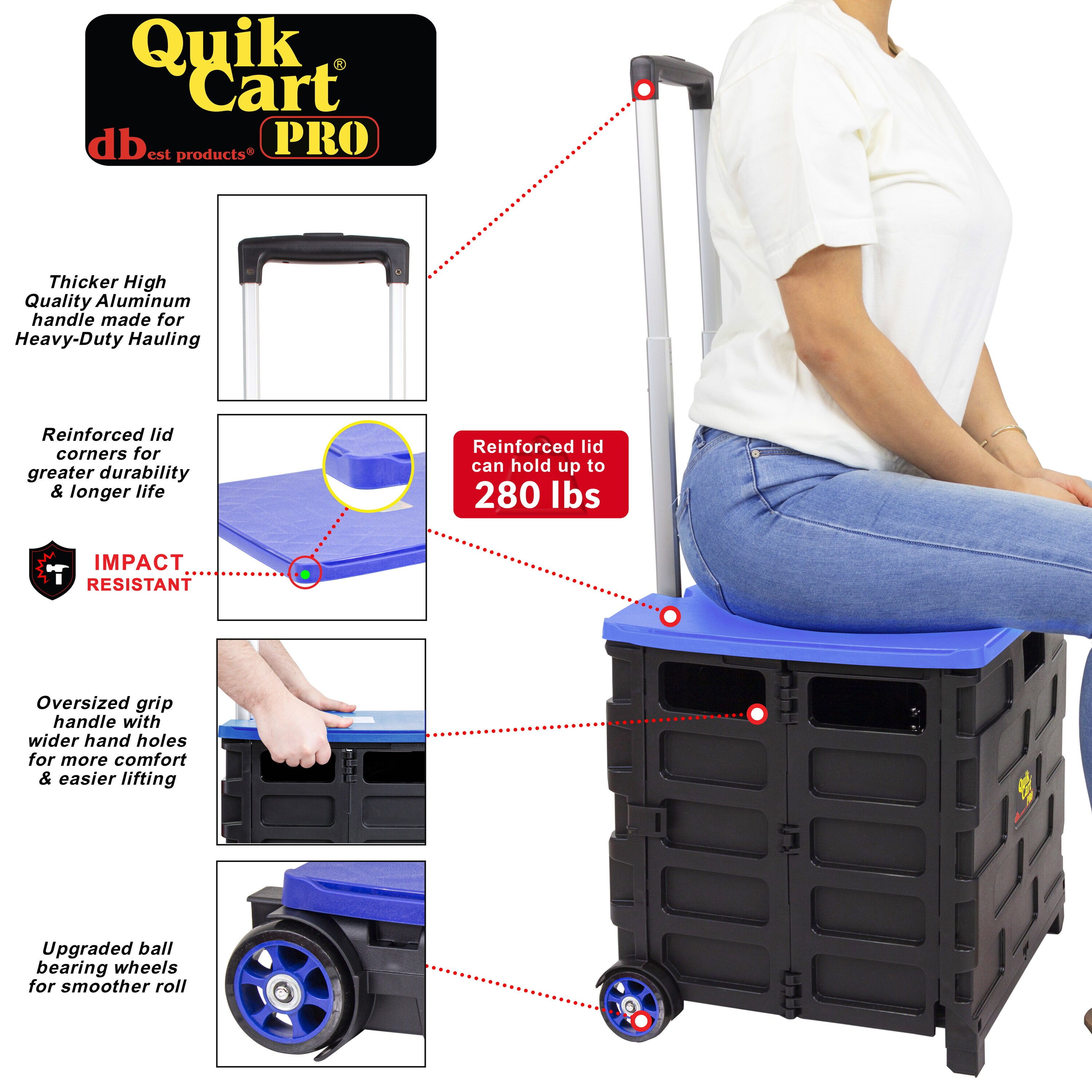 Carretilla de polipropileno azul de 2 ruedas con capacidad de 120 libras dbest products 01-805