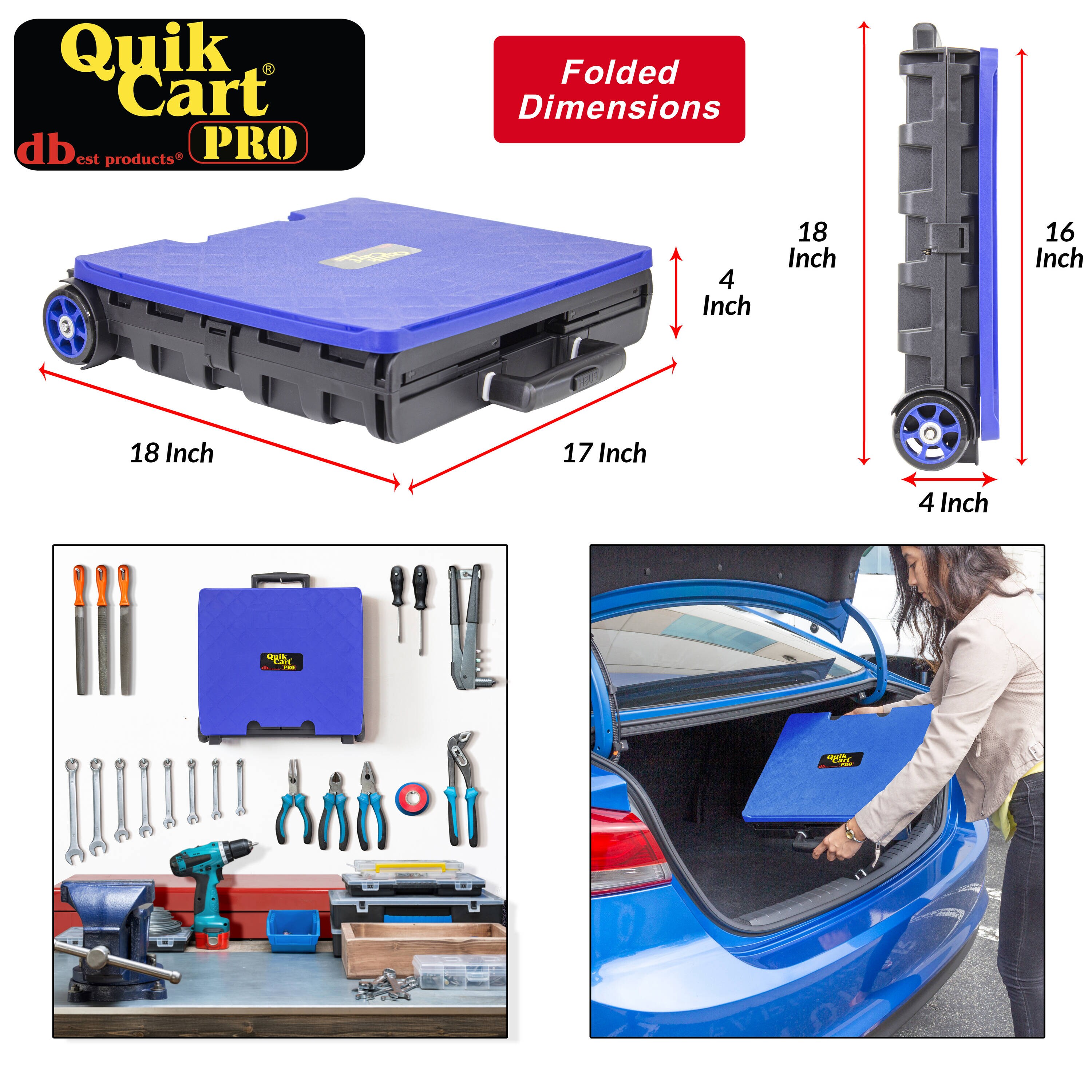 Carretilla de polipropileno azul de 2 ruedas con capacidad de 120 libras dbest products 01-805