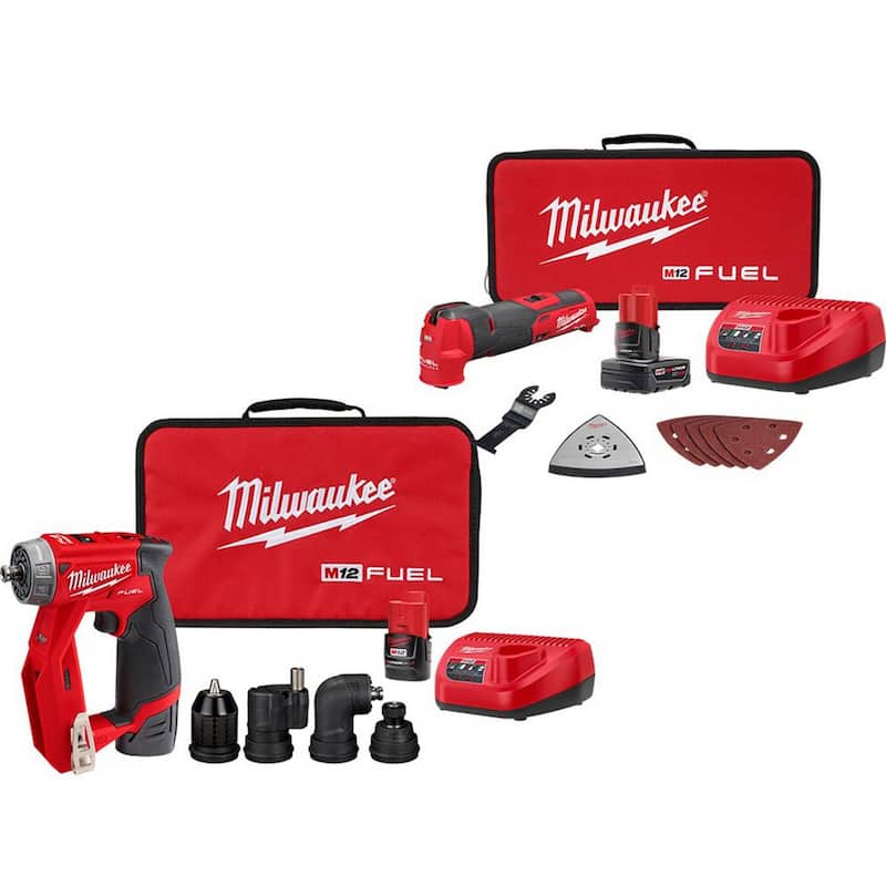 Milwaukee M12 FUEL 12V Lithium-Ion Brushless Cordless 4-in-1 Installation 3/8 in. Drill Driver Kit con Juego de Herramientas M12 Multi-Tool - 2505-22-2526-21XC
