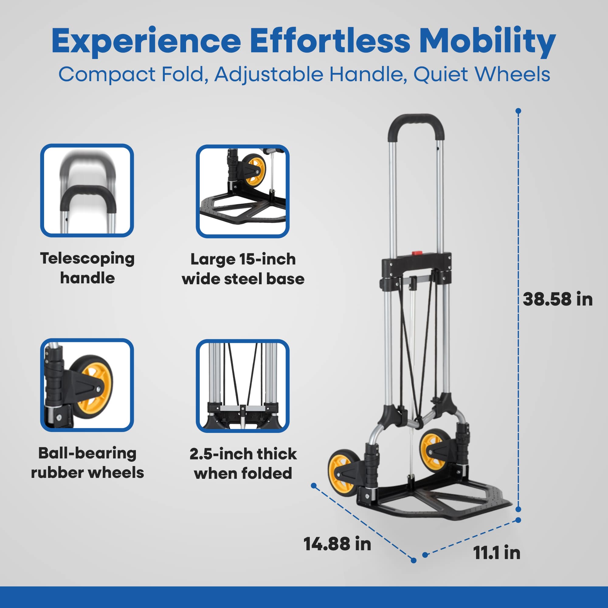Carretilla de mano plegable MAGNA CART con ruedas retráctiles, capacidad de 160 libras, amarilla/negra 318074