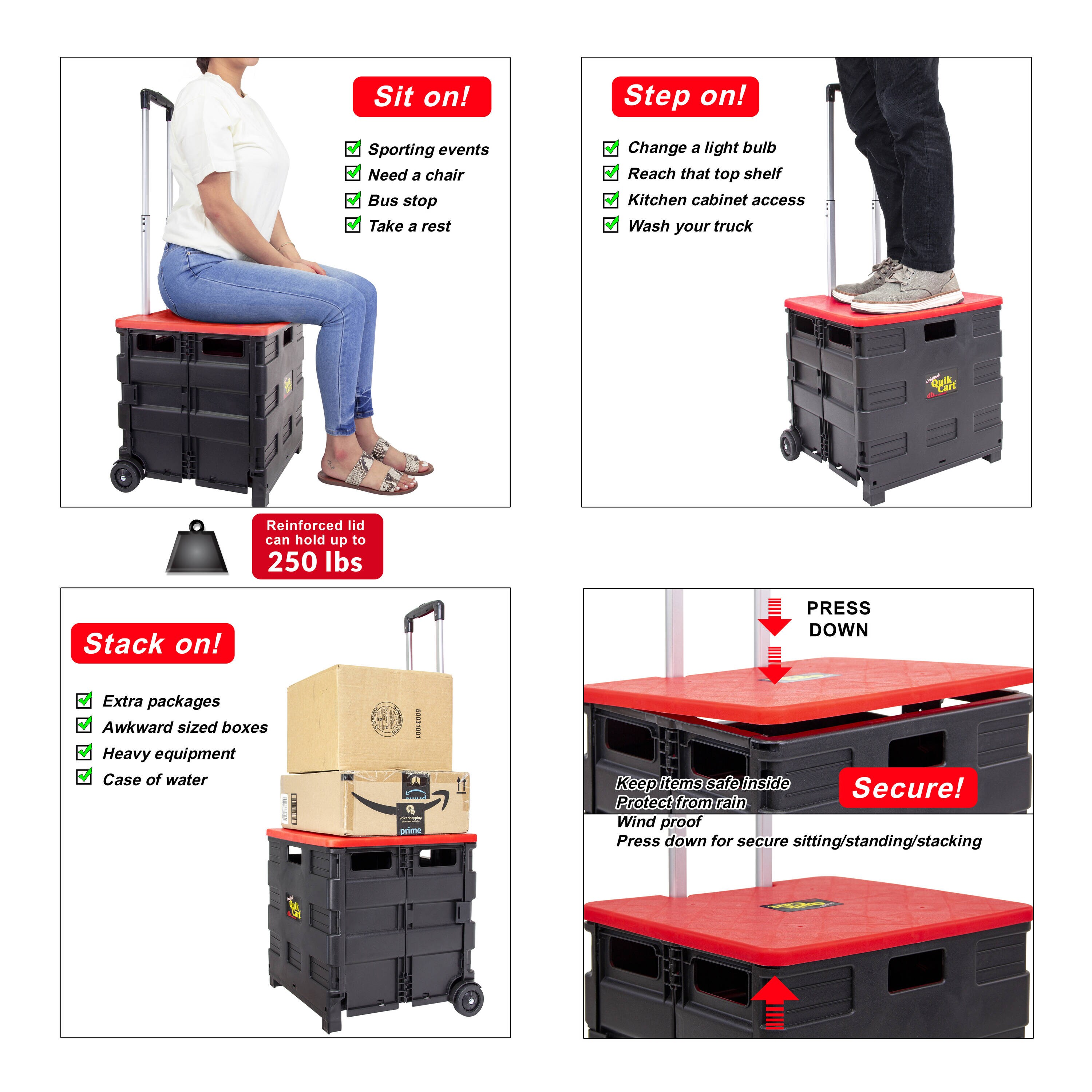 Carrito de polipropileno rojo de 2 ruedas con capacidad de 80 libras de dbest products 01-681MB
