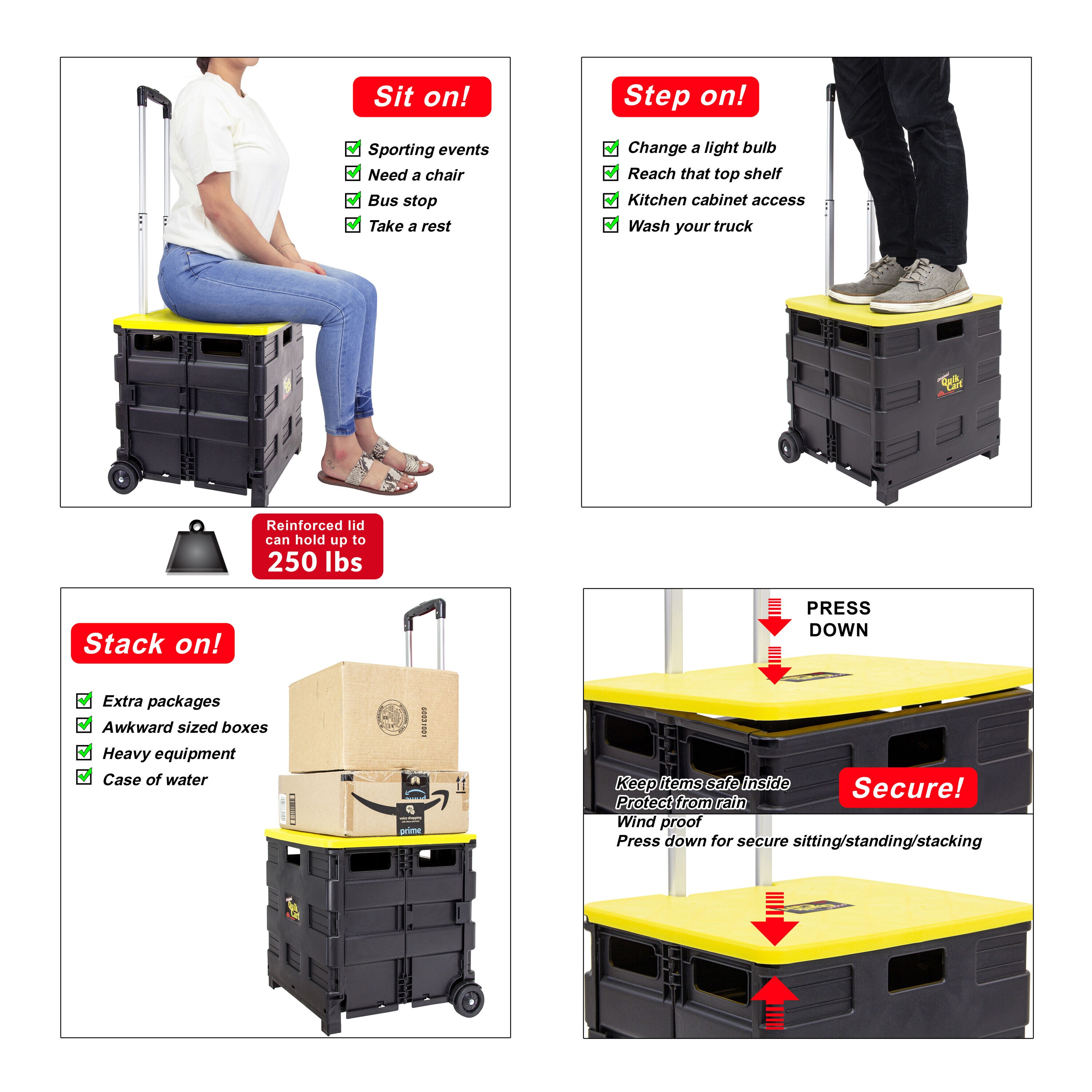 Carretilla amarilla de polipropileno de 2 ruedas con capacidad de 80 libras de dbest products 00-011MB