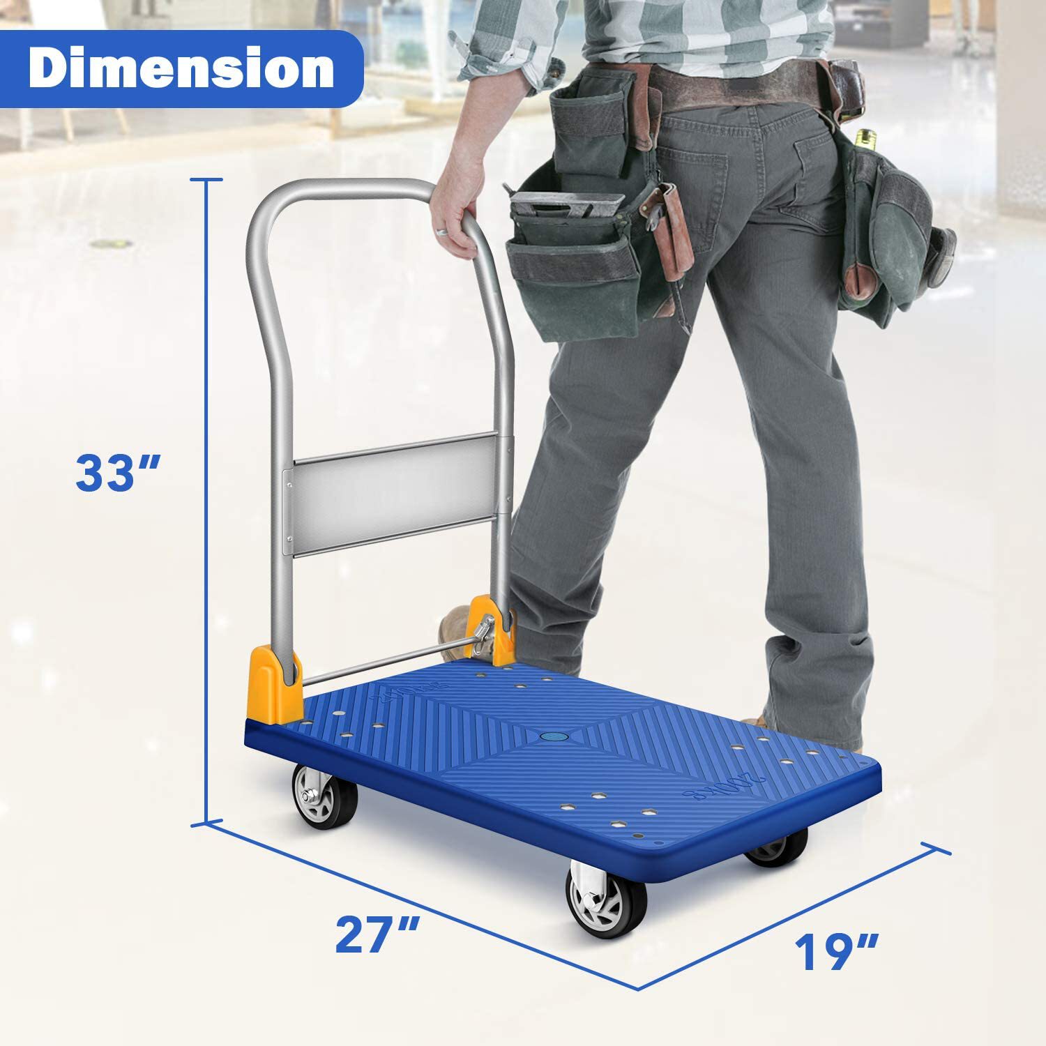 Carretilla de plataforma de servicio estándar de acero azul Maocao Hoom con capacidad de 440 lb y 5 ruedas BH-DJ-7864