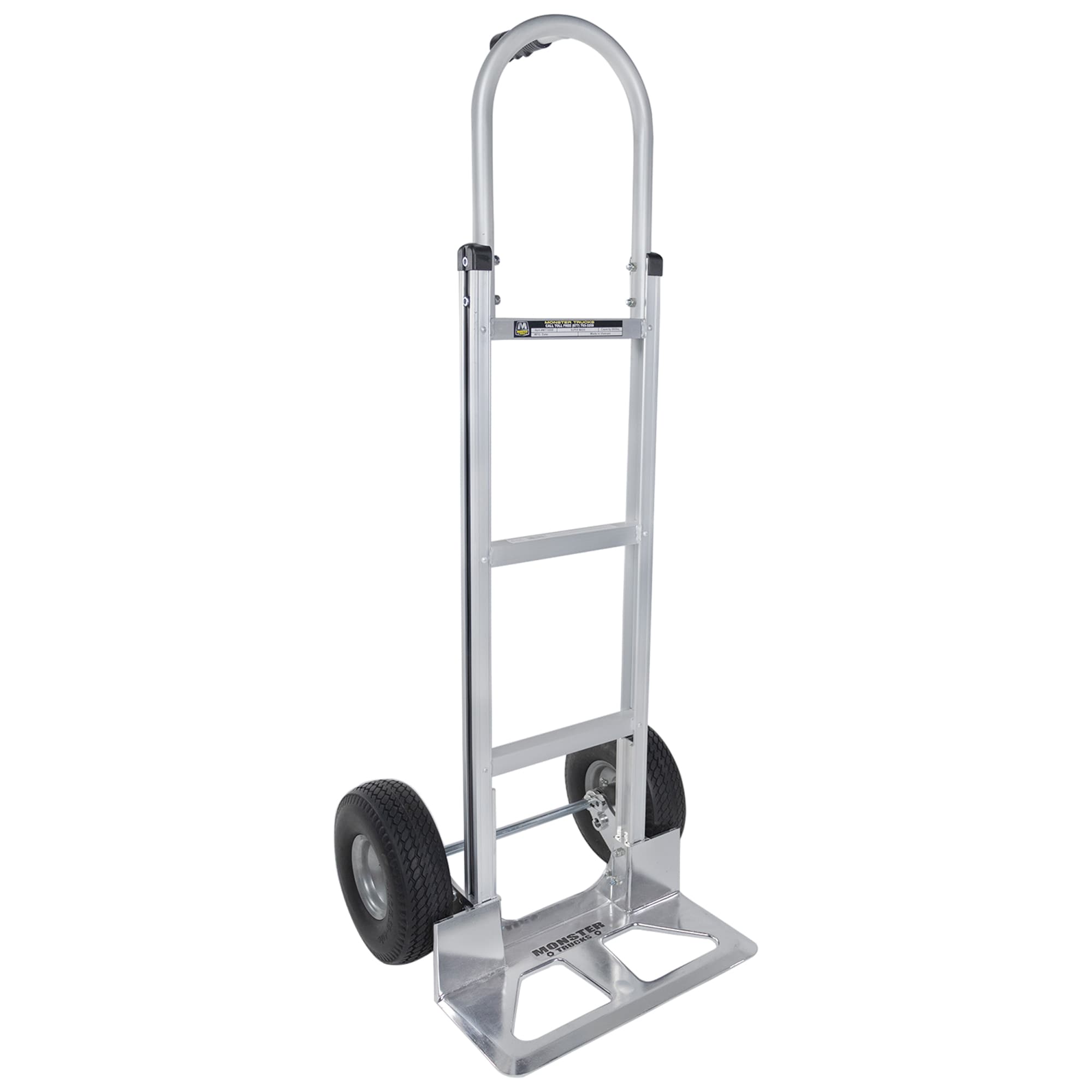 Carretilla de mano resistente de aluminio plateado de dos ruedas con capacidad de 660 libras Monster Trucks MT10008
