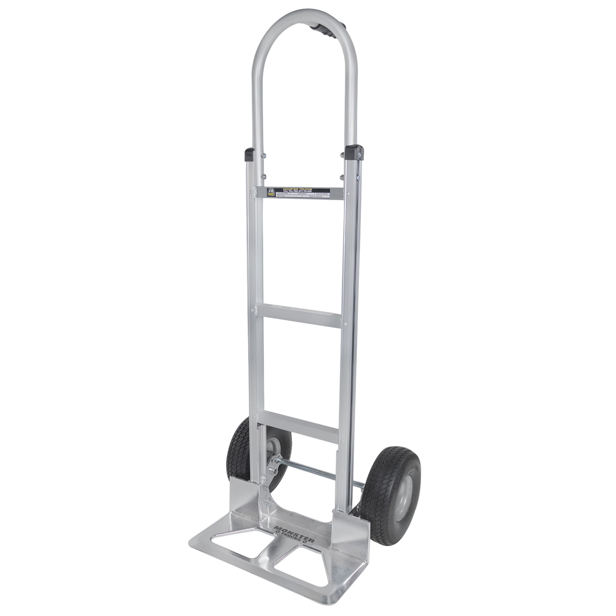 Carretilla de mano resistente de aluminio plateado de dos ruedas con capacidad de 660 libras Monster Trucks MT10008