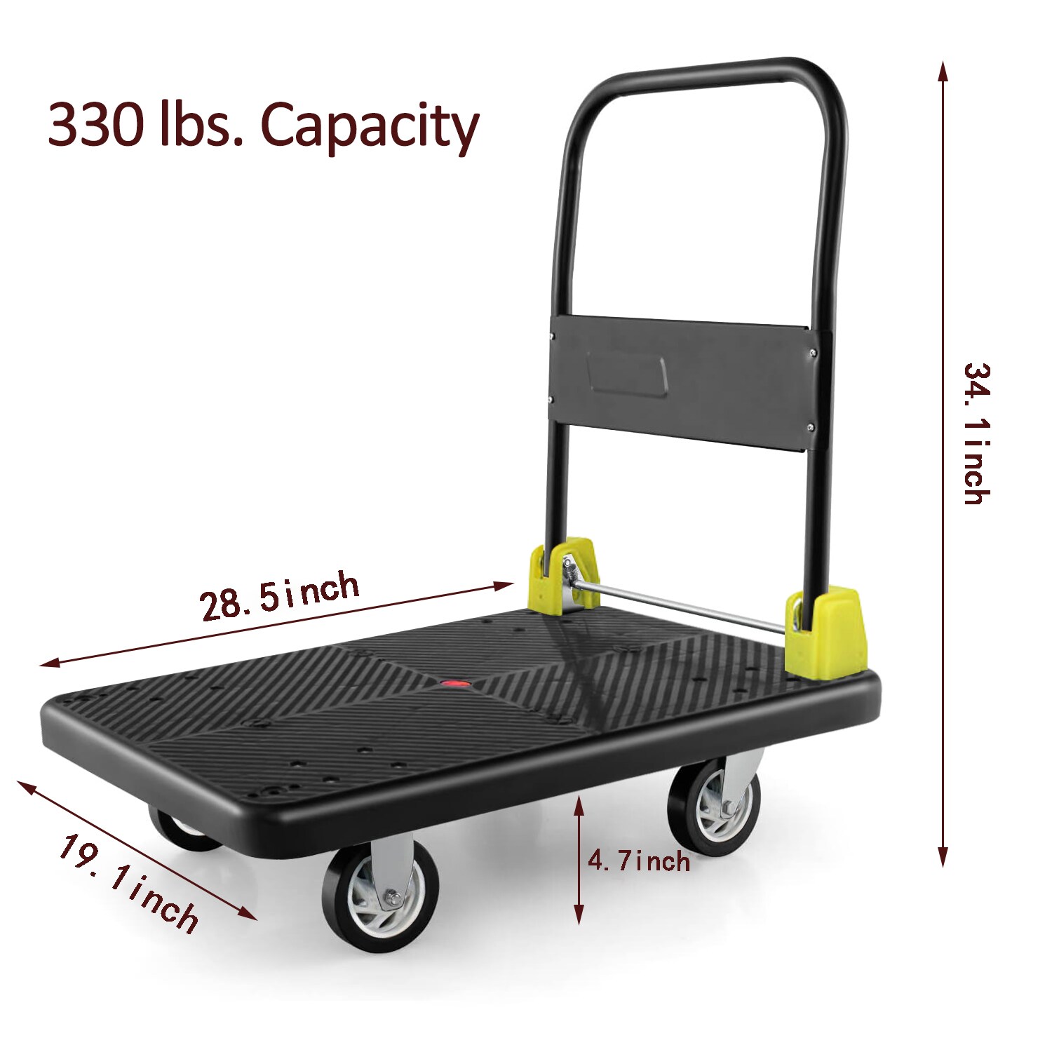 Carro de plataforma de servicio pesado de acero negro con capacidad de 400 libras y 4 ruedas Kahomvis COS-QPW1-271