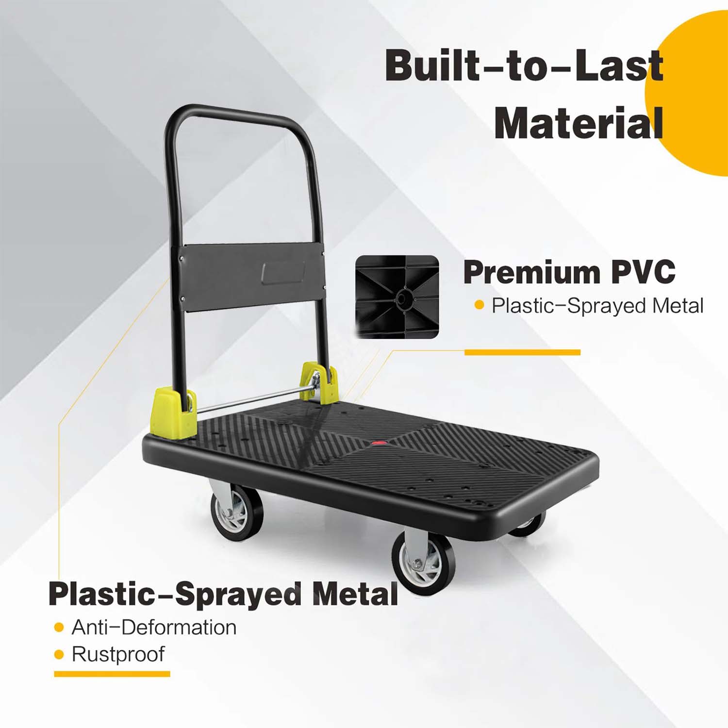 Carro de plataforma de servicio pesado de acero negro con capacidad de 400 libras y 4 ruedas Kahomvis COS-QPW1-271