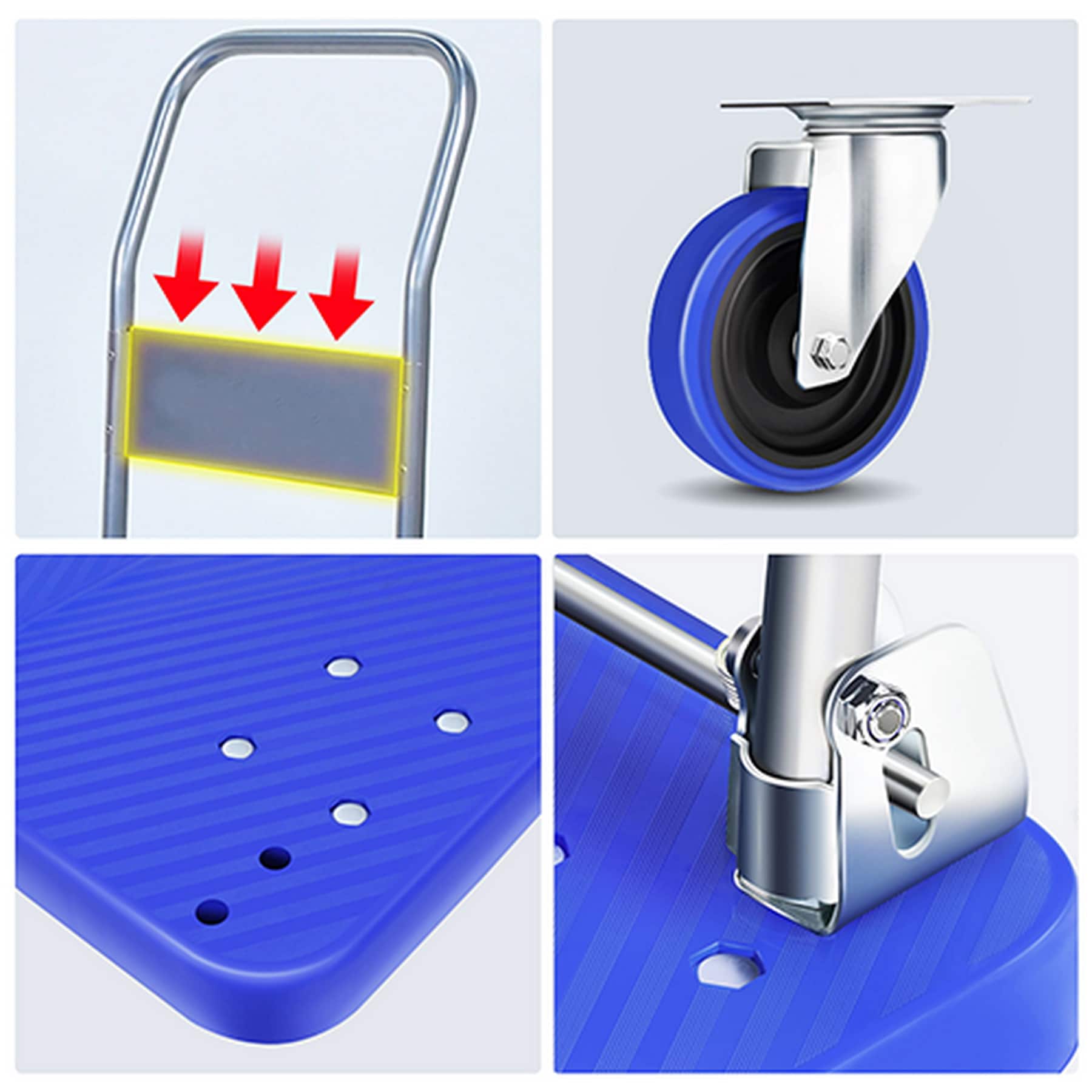 Carretilla de plataforma de acero azul resistente de 4 ruedas con capacidad de 880 libras Kahomvis COS-QPW1-008