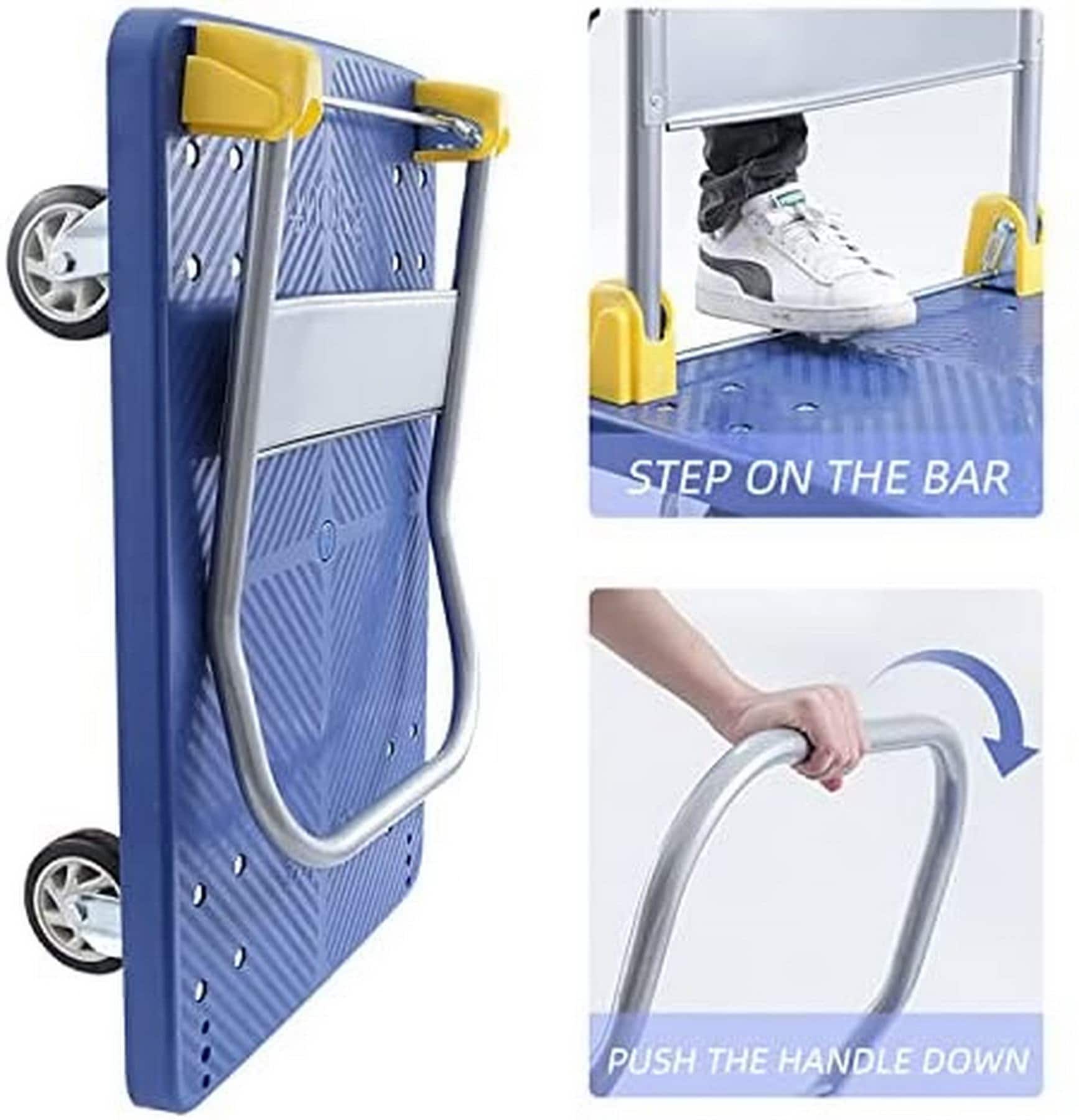 Carretilla de plataforma de acero azul resistente de 4 ruedas con capacidad de 880 libras Kahomvis COS-QPW1-008