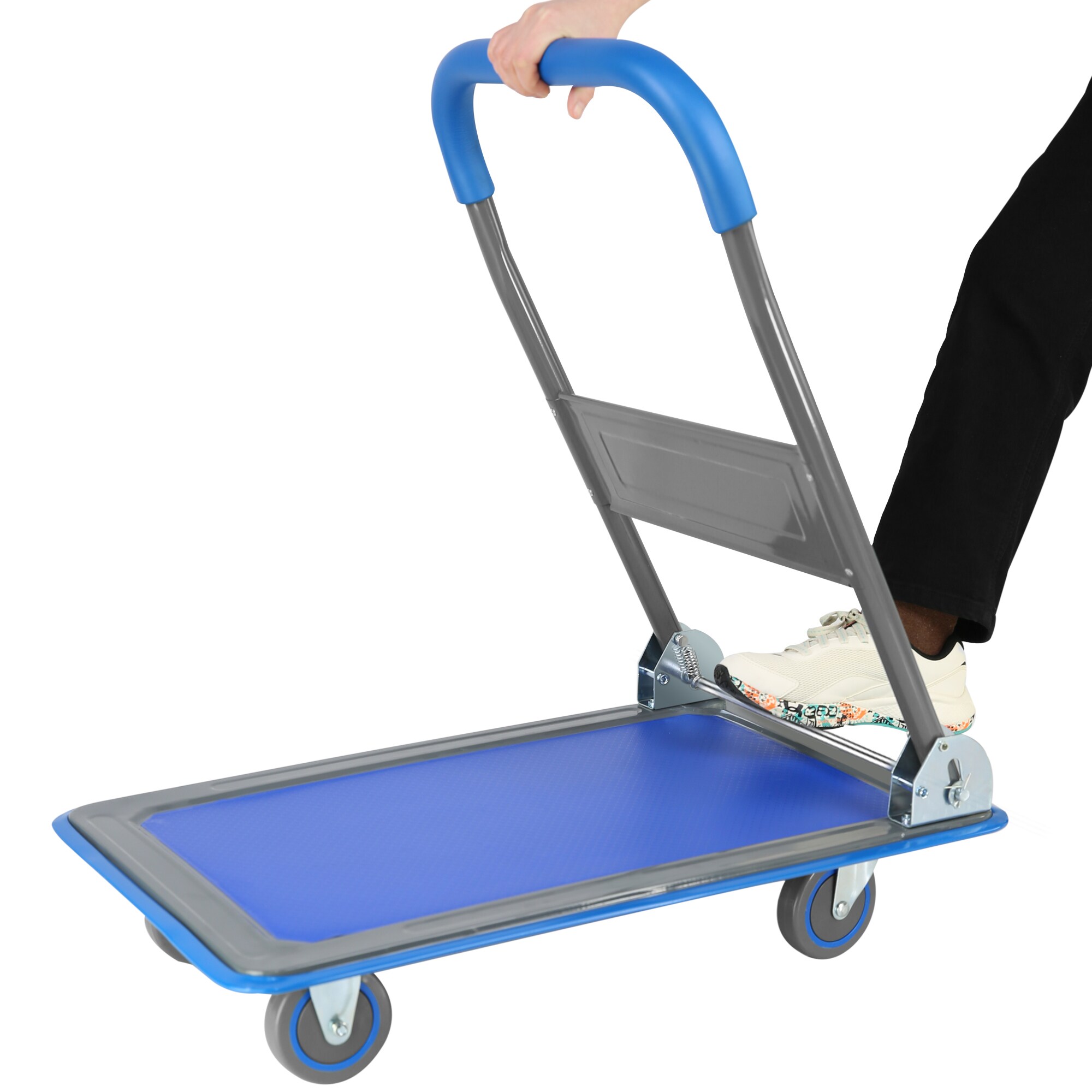 Carretilla plegable de plástico azul de 4 ruedas con capacidad de 330 lb Siavonce FZ-D0102HRIM98