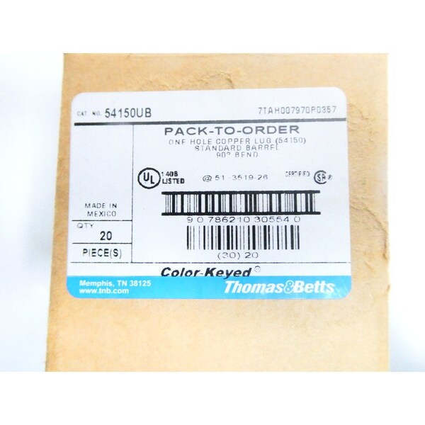 Caja de 20 kits de empalme de cable con terminal de cobre de un agujero y tubo termocontraíble, 20PK - 54150UB