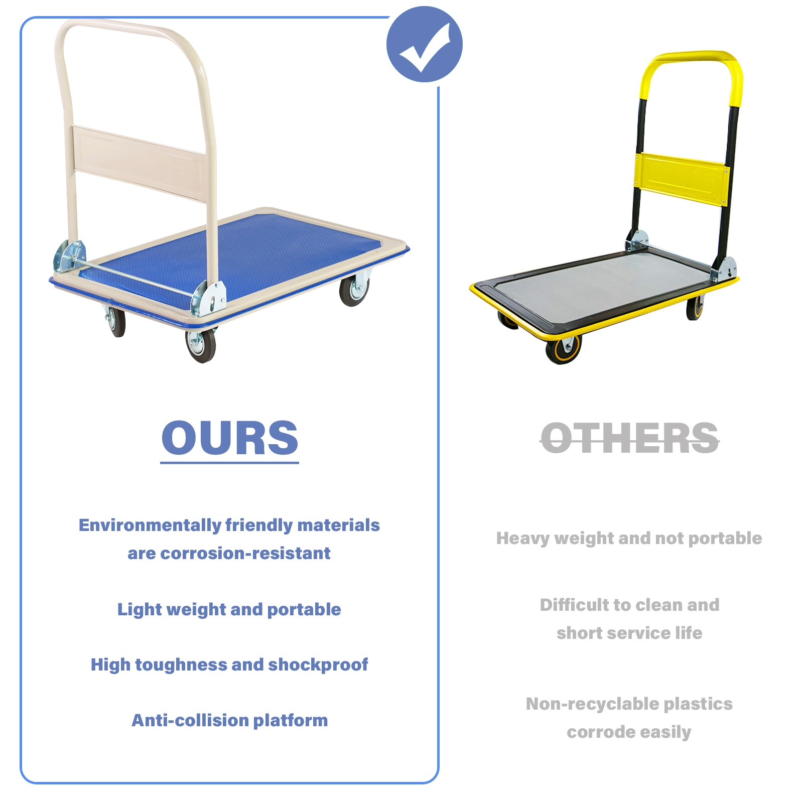 Carretilla plegable de acero azul Maocao Hoom con capacidad de 660 lbs y 4 ruedas BH-DJ-77010