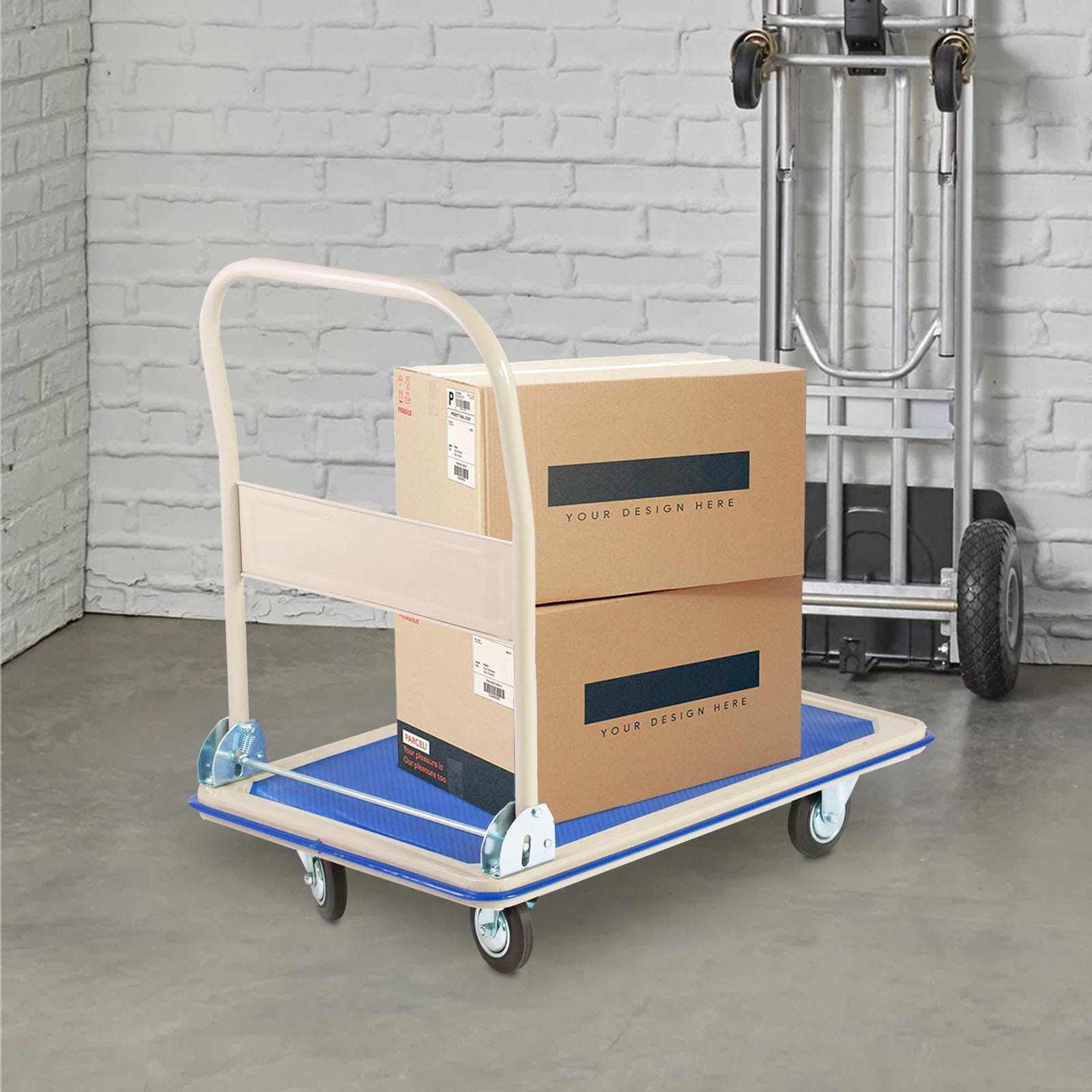 Carretilla plegable de acero azul Maocao Hoom con capacidad de 660 lbs y 4 ruedas BH-DJ-77010