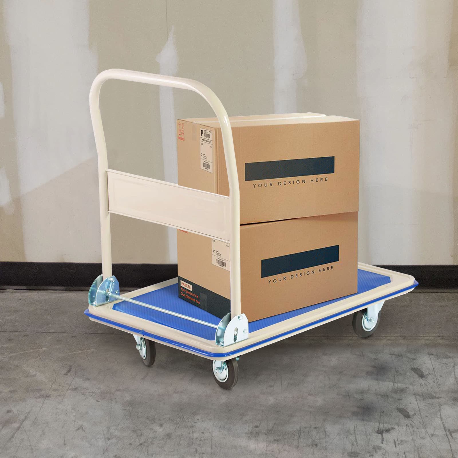 Carretilla plegable de acero azul Maocao Hoom con capacidad de 660 lbs y 4 ruedas BH-DJ-77010