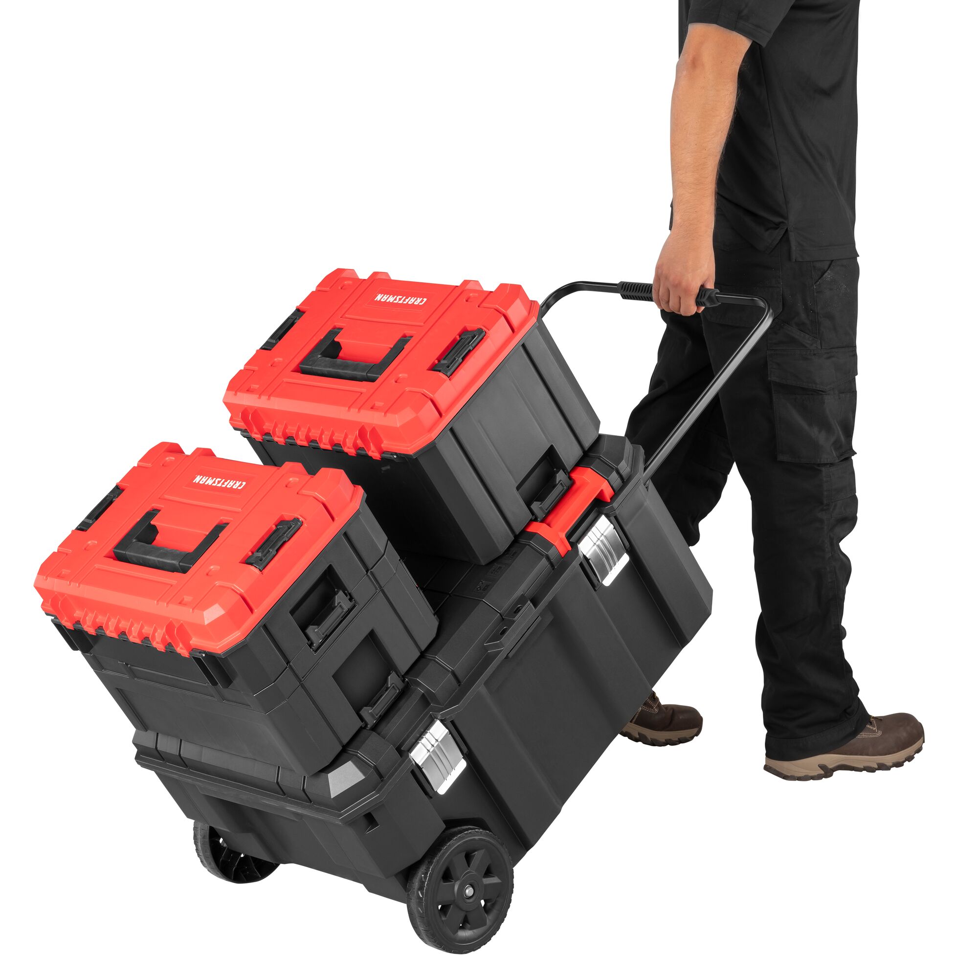 Caja de herramientas rodante Craftsmán Versastack de polipropileno negro de 30.4 pulgadas de ancho x 15.4 pulgadas de alto x 22 pulgadas de profundidad CMST17870