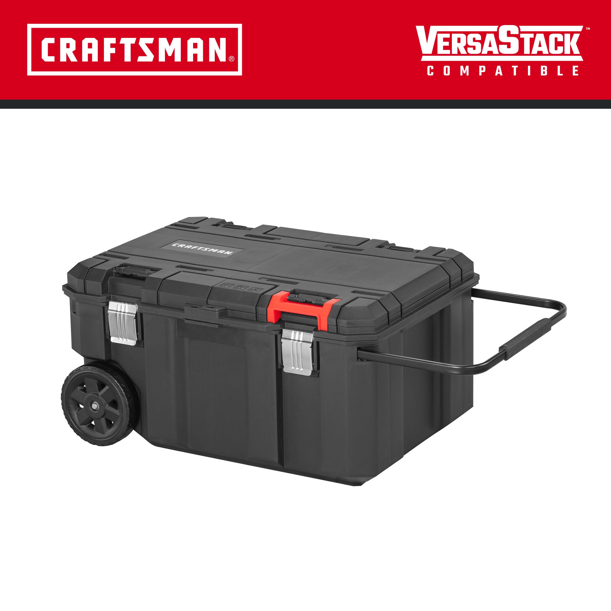Caja de herramientas rodante Craftsmán Versastack de polipropileno negro de 30.4 pulgadas de ancho x 15.4 pulgadas de alto x 22 pulgadas de profundidad CMST17870