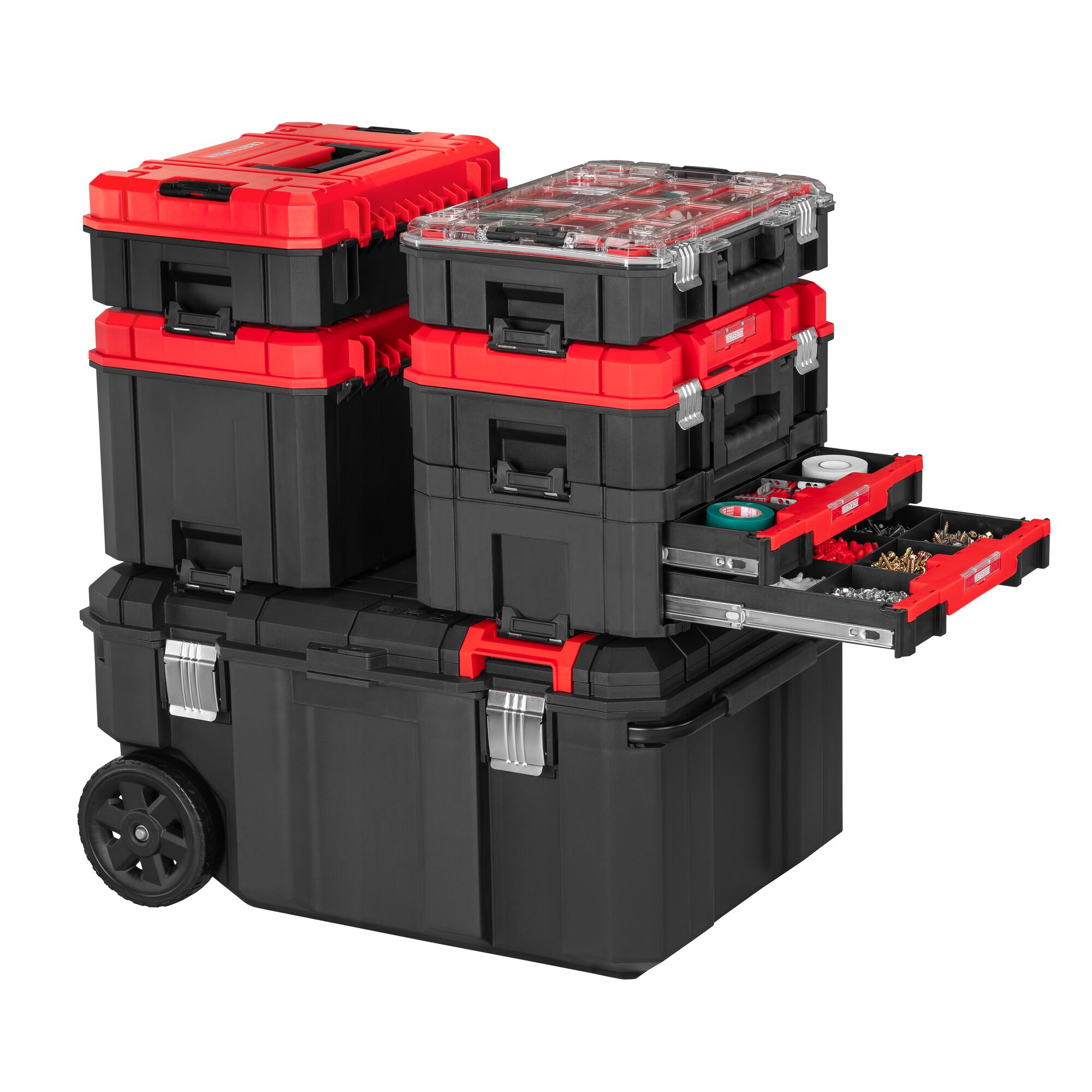 Caja de herramientas rodante Craftsmán Versastack de polipropileno negro de 30.4 pulgadas de ancho x 15.4 pulgadas de alto x 22 pulgadas de profundidad CMST17870