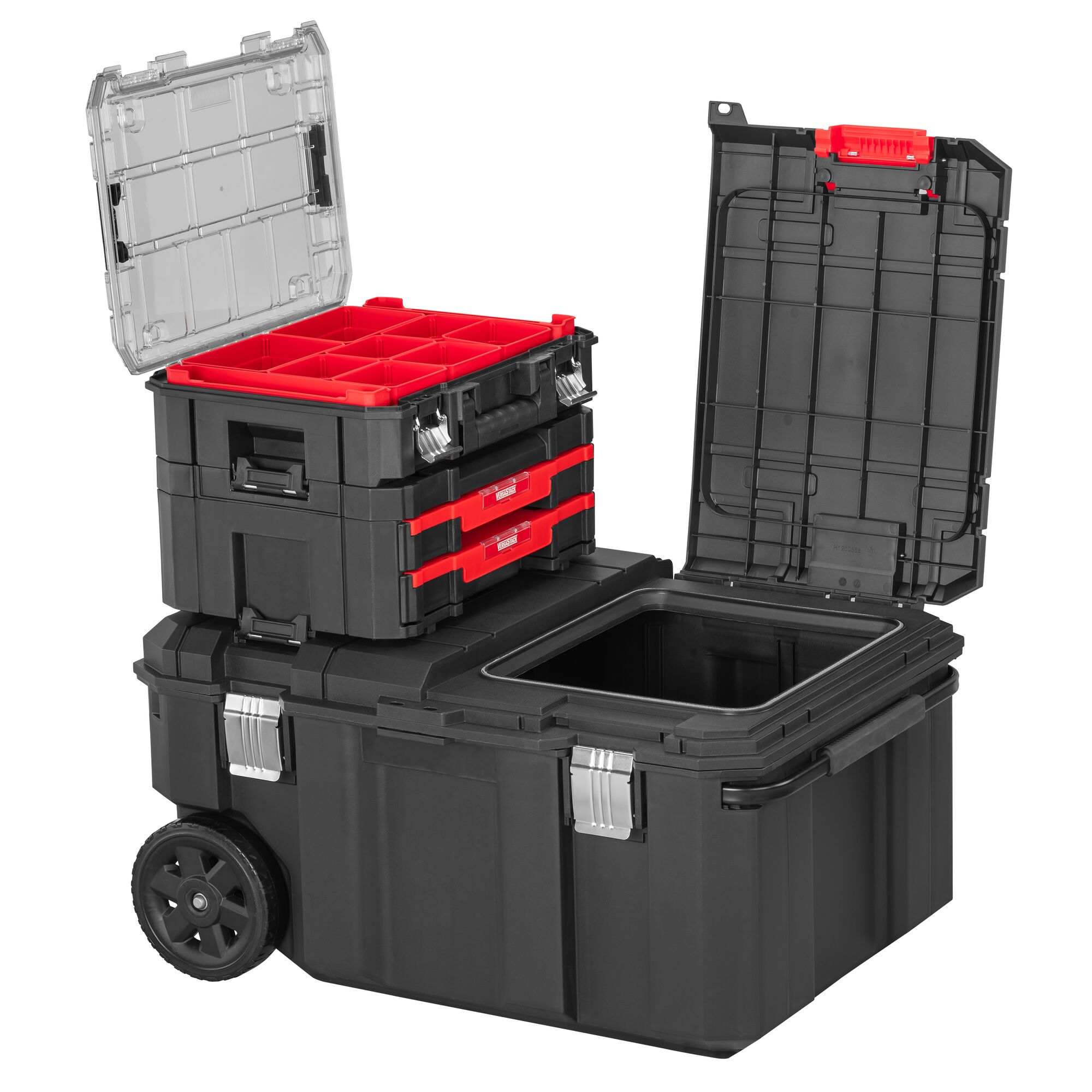Caja de herramientas rodante Craftsmán Versastack de polipropileno negro de 30.4 pulgadas de ancho x 15.4 pulgadas de alto x 22 pulgadas de profundidad CMST17870