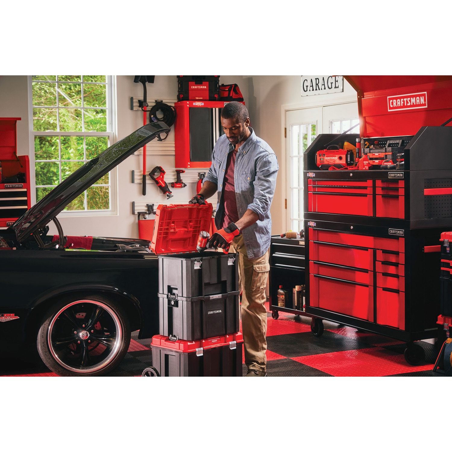 CRAFTSMAN VERSASTACK Caja de herramientas rodante de plástico rojo de 20 pulgadas de ancho por 39.0 pulgadas de alto por 17.0 pulgadas de profundidad CMST17835