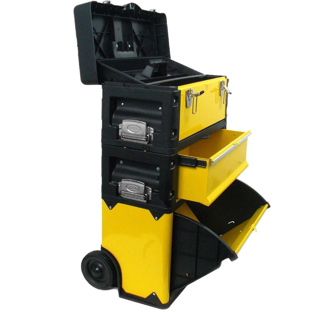 Caja de herramientas amarilla de plástico con ruedas de 3 cajones de 20.5 pulgadas de ancho x 28 pulgadas de alto x 12 pulgadas de profundidad Fleming Supply 943096ZRV