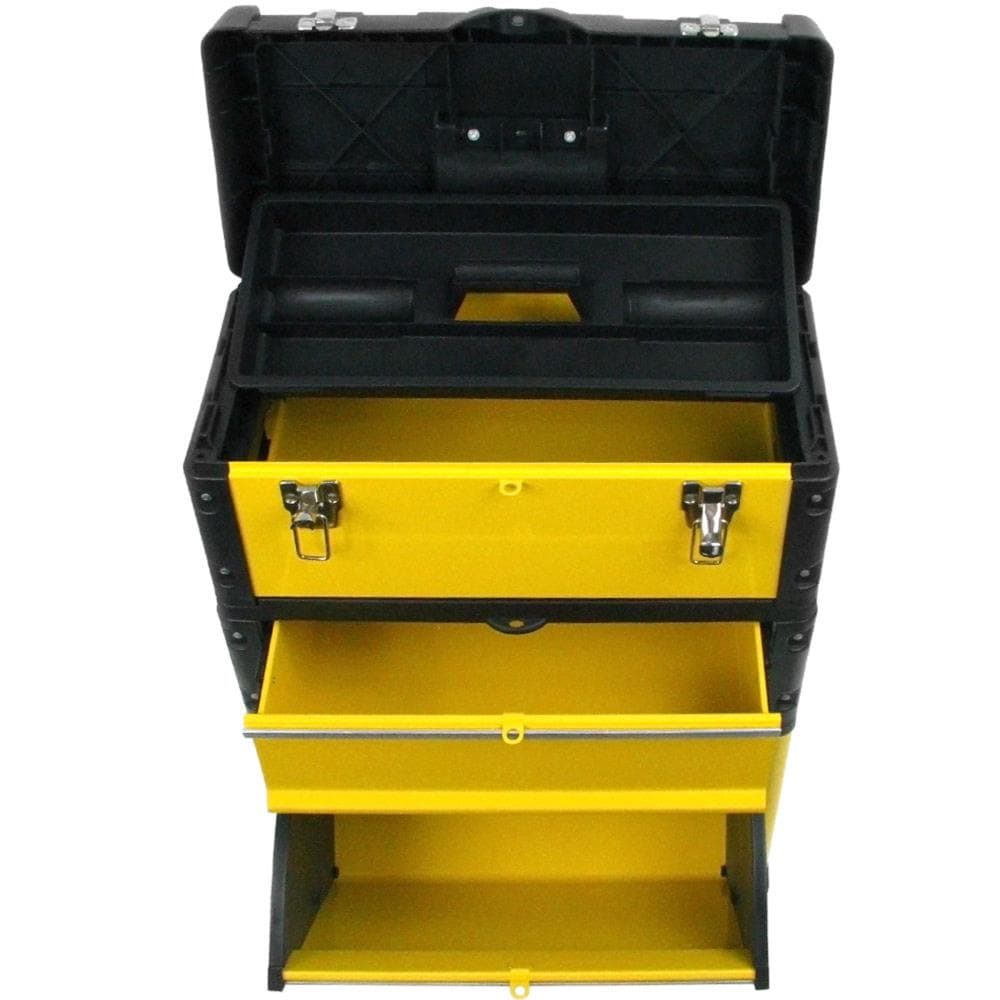Caja de herramientas amarilla de plástico con ruedas de 3 cajones de 20.5 pulgadas de ancho x 28 pulgadas de alto x 12 pulgadas de profundidad Fleming Supply 943096ZRV