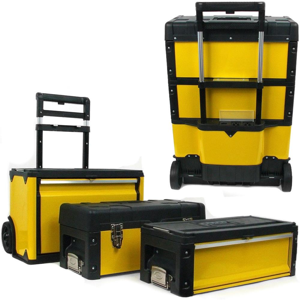 Caja de herramientas amarilla de plástico con ruedas de 3 cajones de 20.5 pulgadas de ancho x 28 pulgadas de alto x 12 pulgadas de profundidad Fleming Supply 943096ZRV