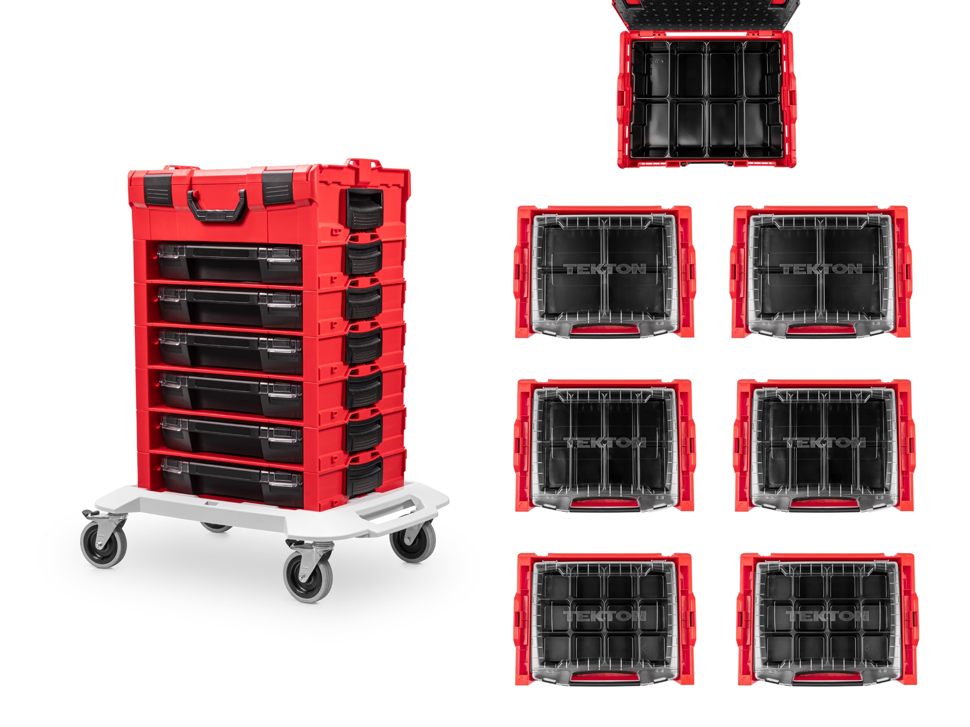 Caja de herramientas portátil rodante de plástico rojo con 6 cajones TEKTON L-Boxx de 25.9 pulgadas de ancho x 32.1 pulgadas de alto x 19.4 pulgadas de profundidad
